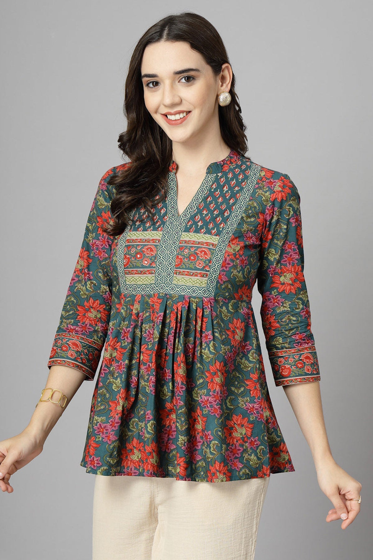 Buy Green Woven Cotton A Line Top for Women by Qomn Designer online available at scrollnshops