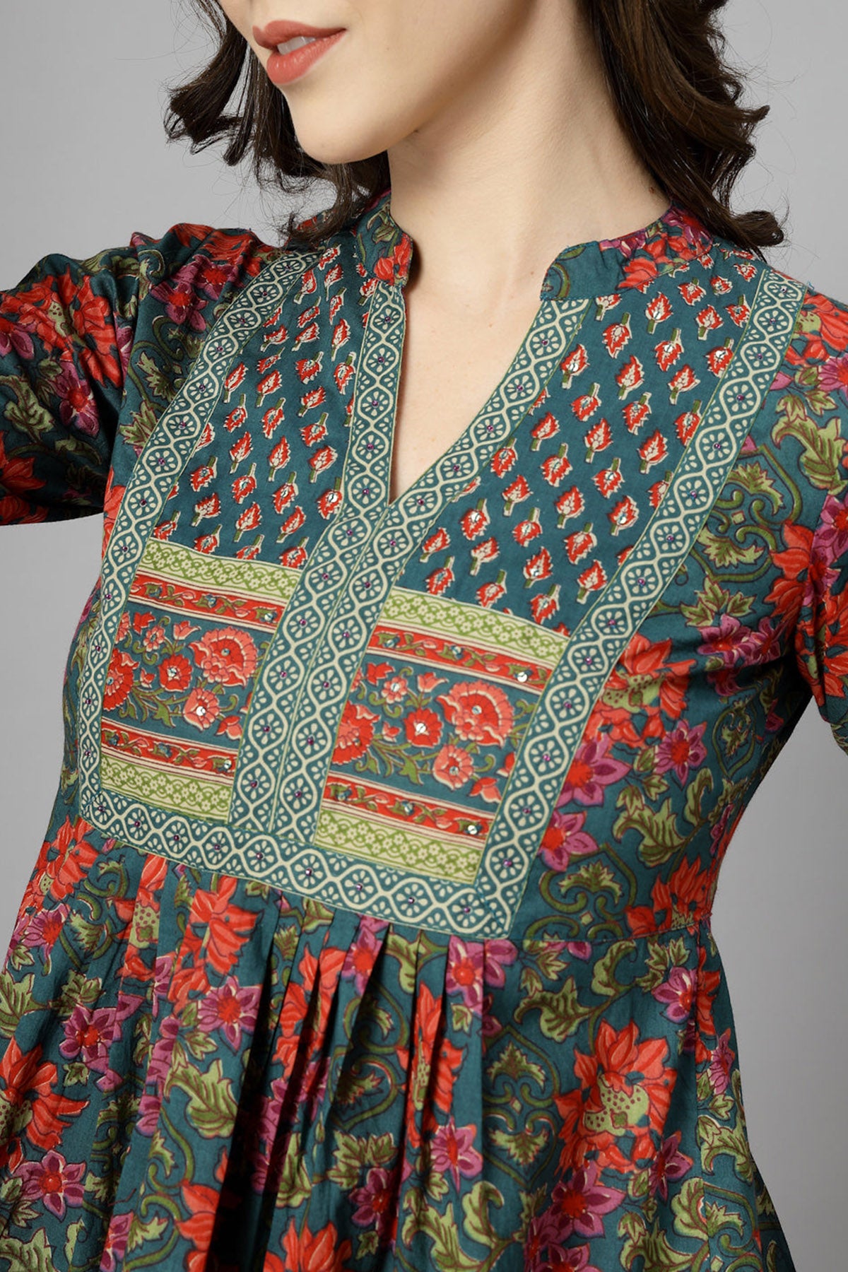 Green Woven Cotton A Line Top