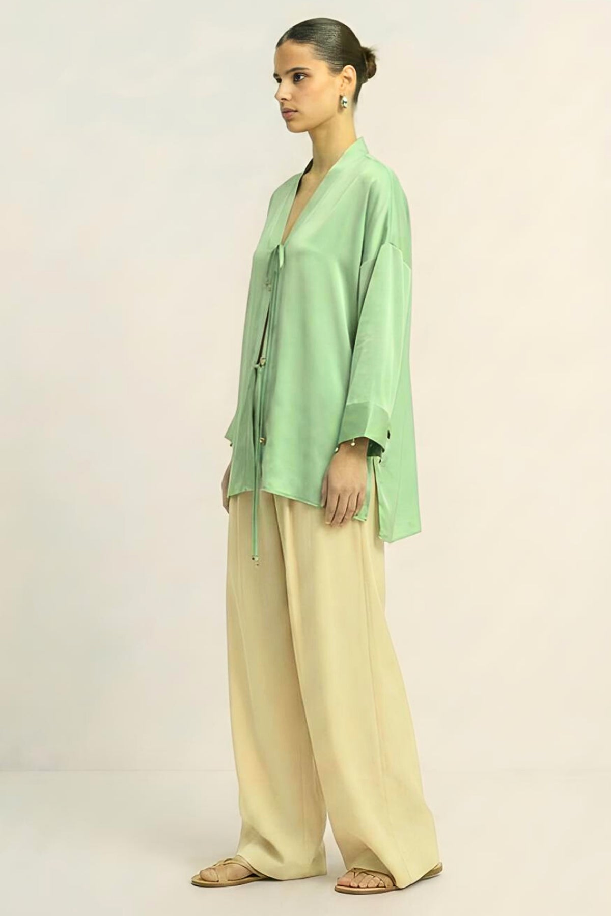 Green Wrap Style Tie Up Shirt