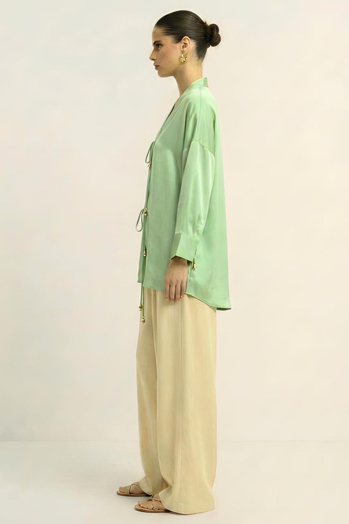 Green Wrap Style Tie Up Shirt