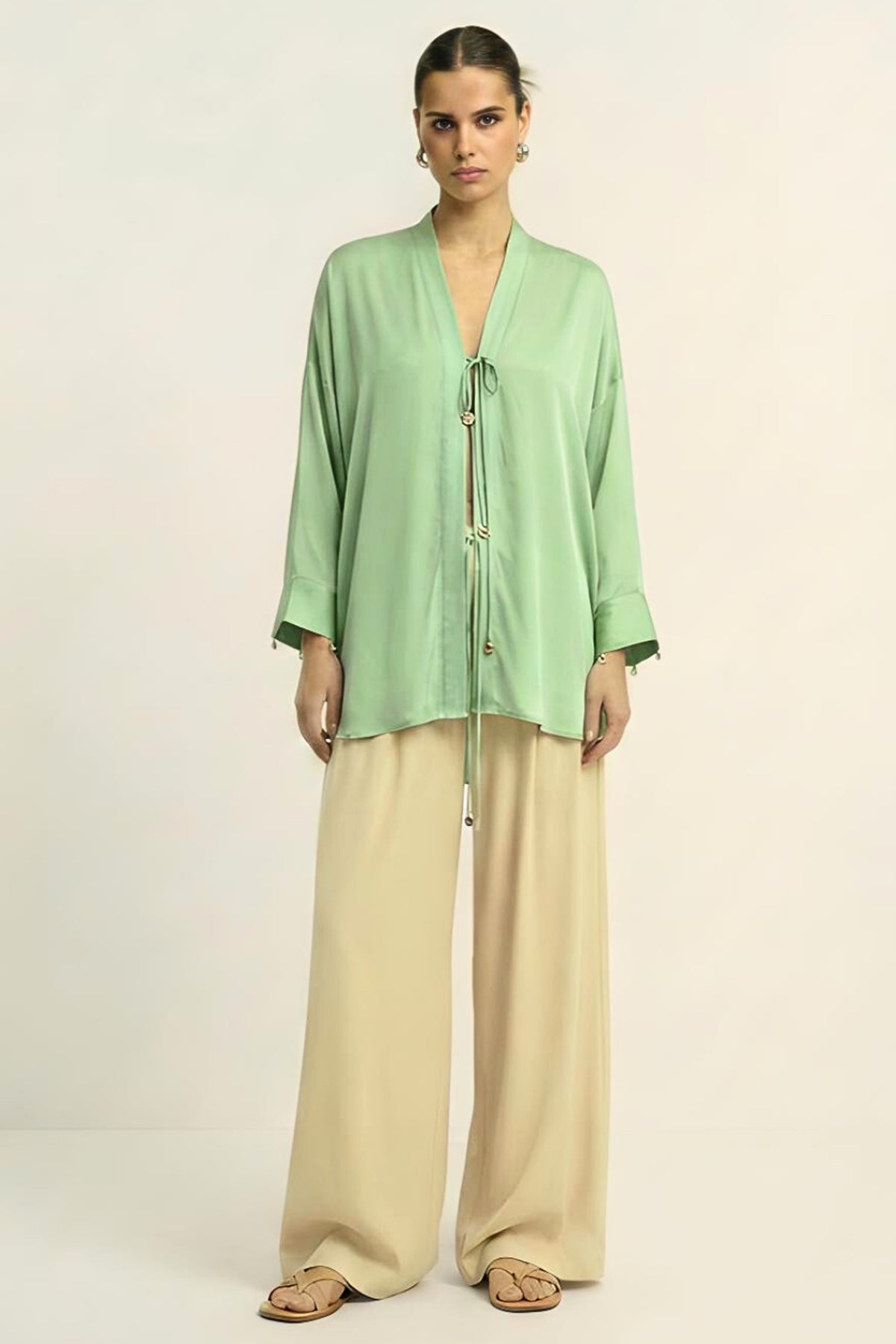 Buy Green Wrap Style Tie Up Shirt for women by Neora online available at scrollnshops