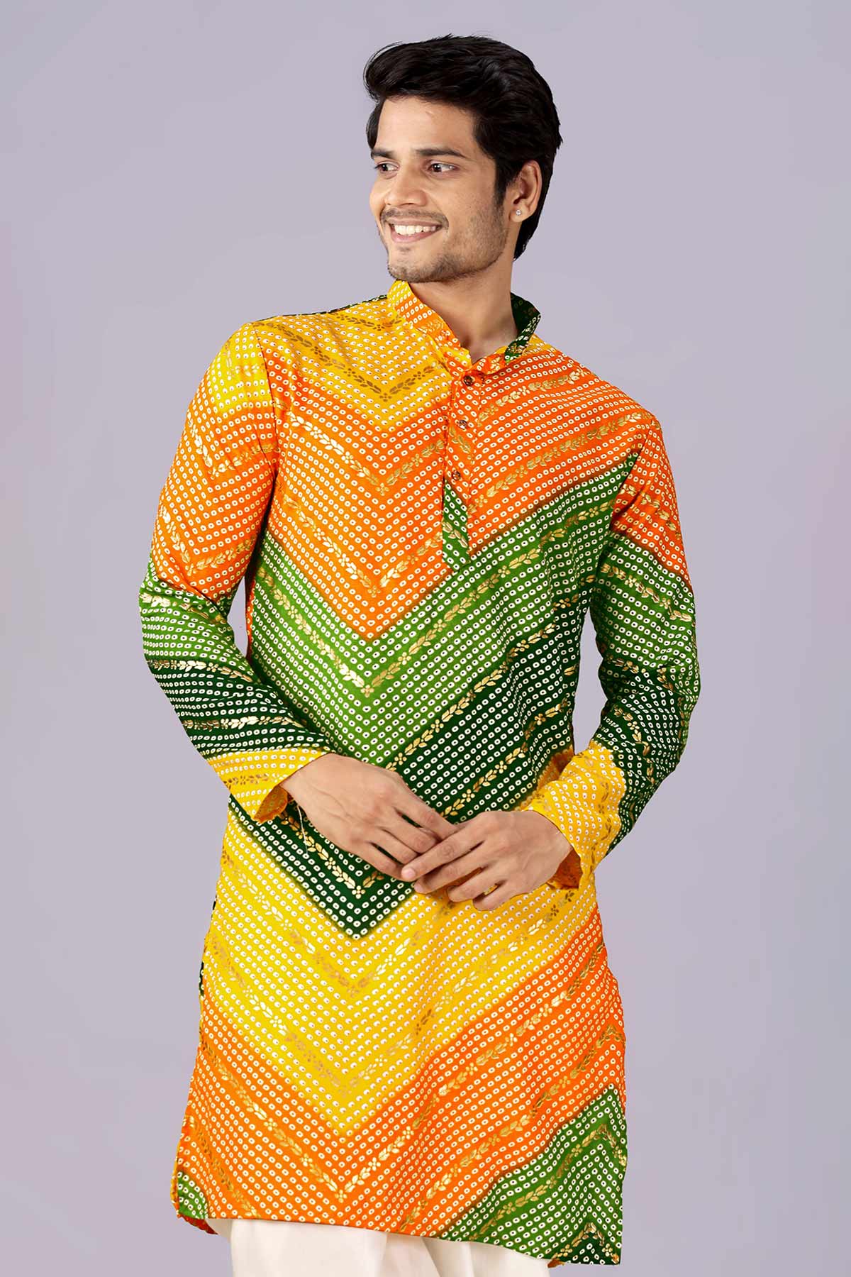 Buy Green & Yellow Bandhani Kurta for women by Priyanka Jain online available at scrollnshops