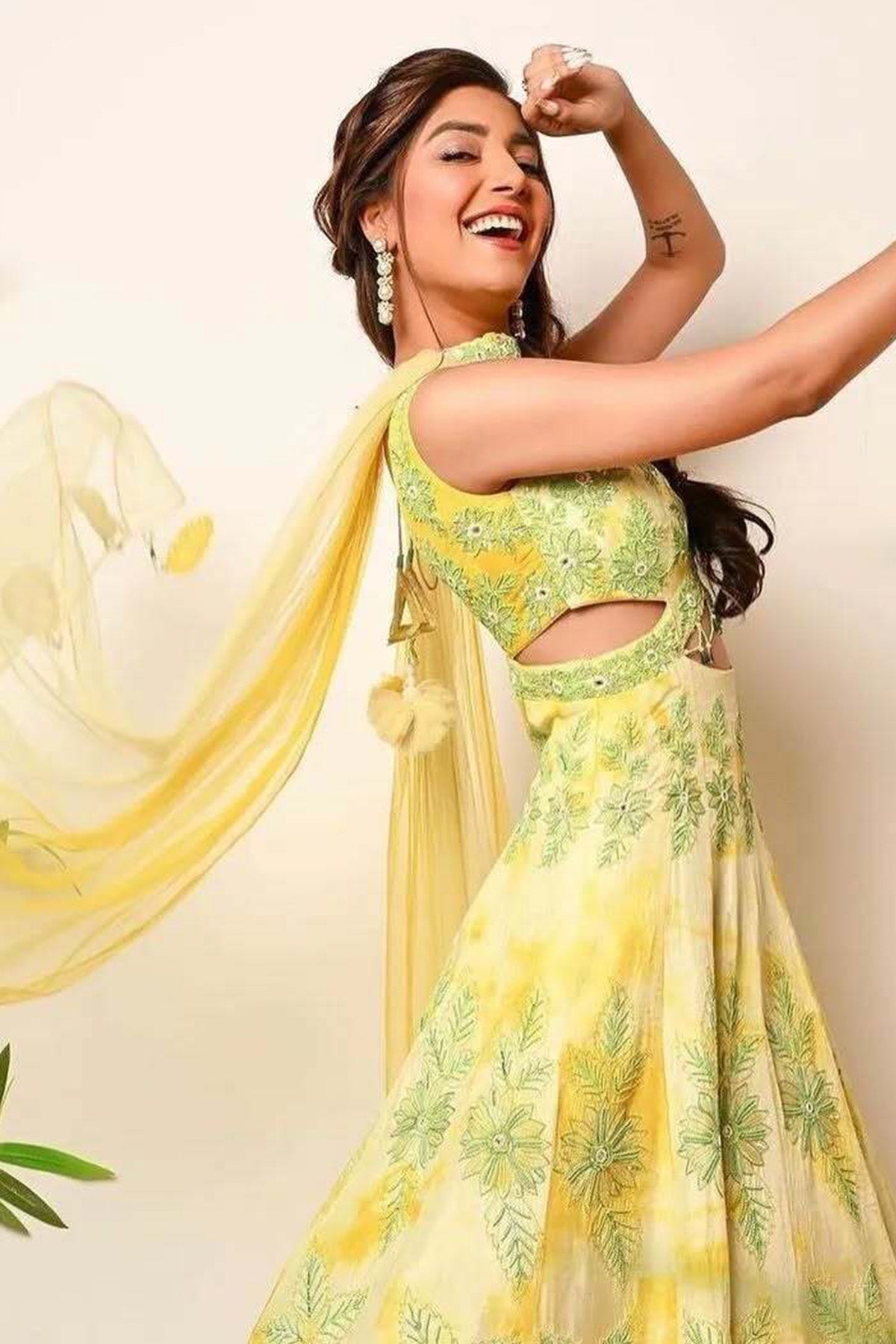 Green & Yellow Zari Anarkali Set