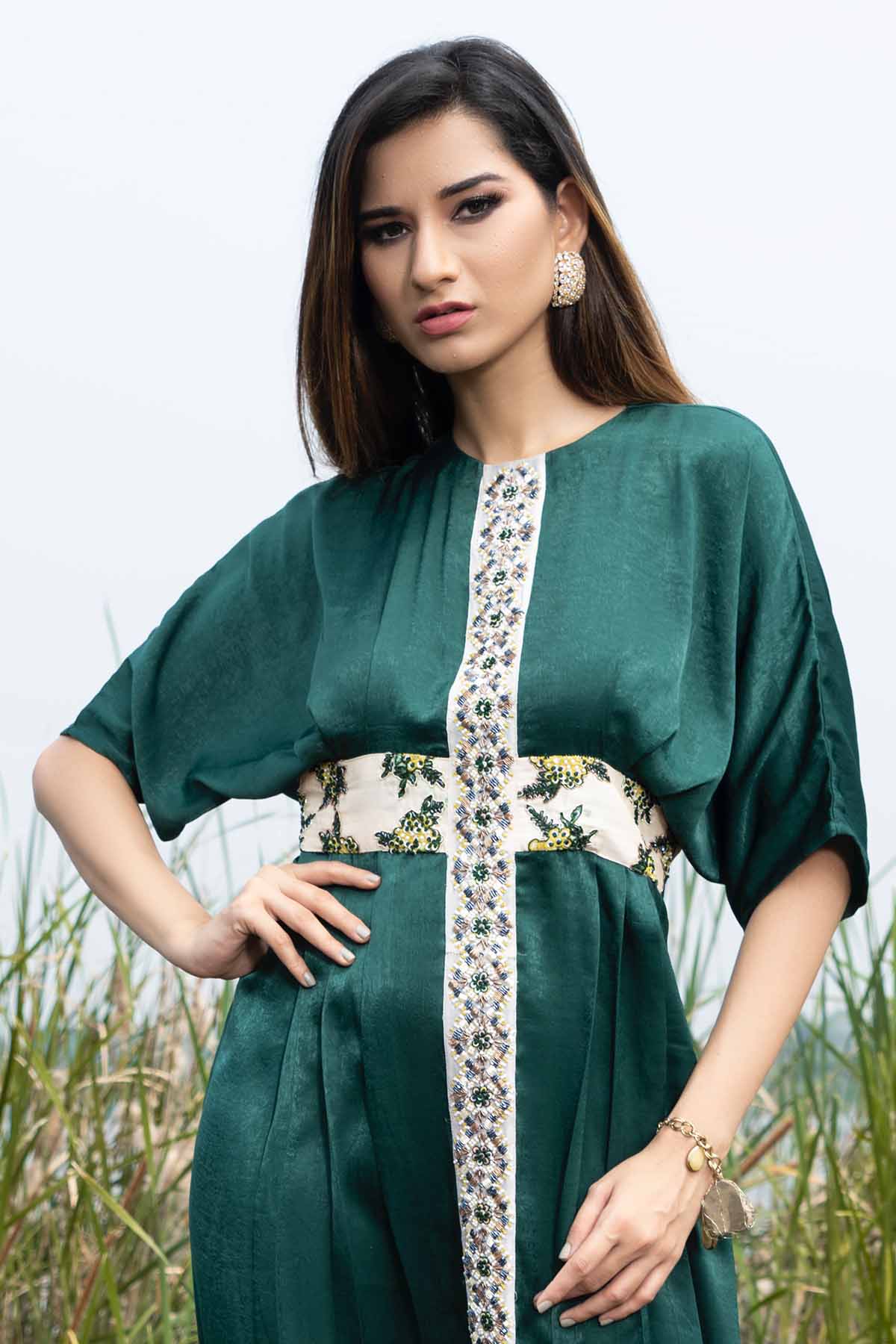 Green Zardosi Embroidered Kaftan