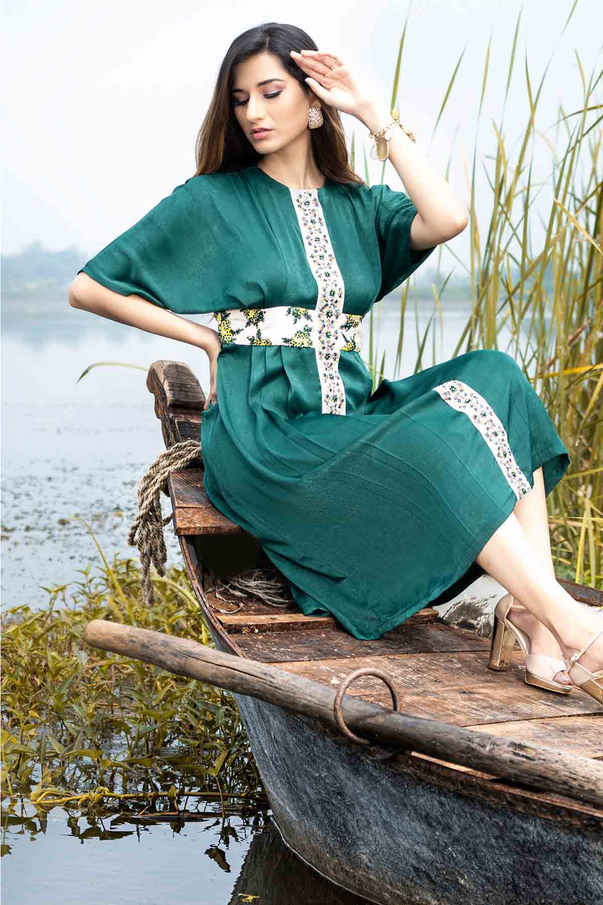 Green Zardosi Embroidered Kaftan