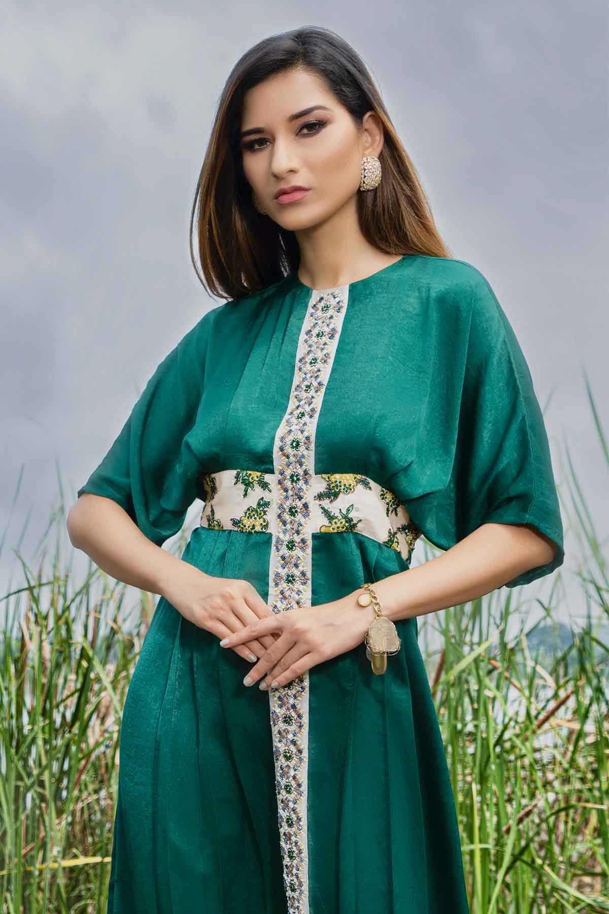 Green Zardosi Embroidered Kaftan