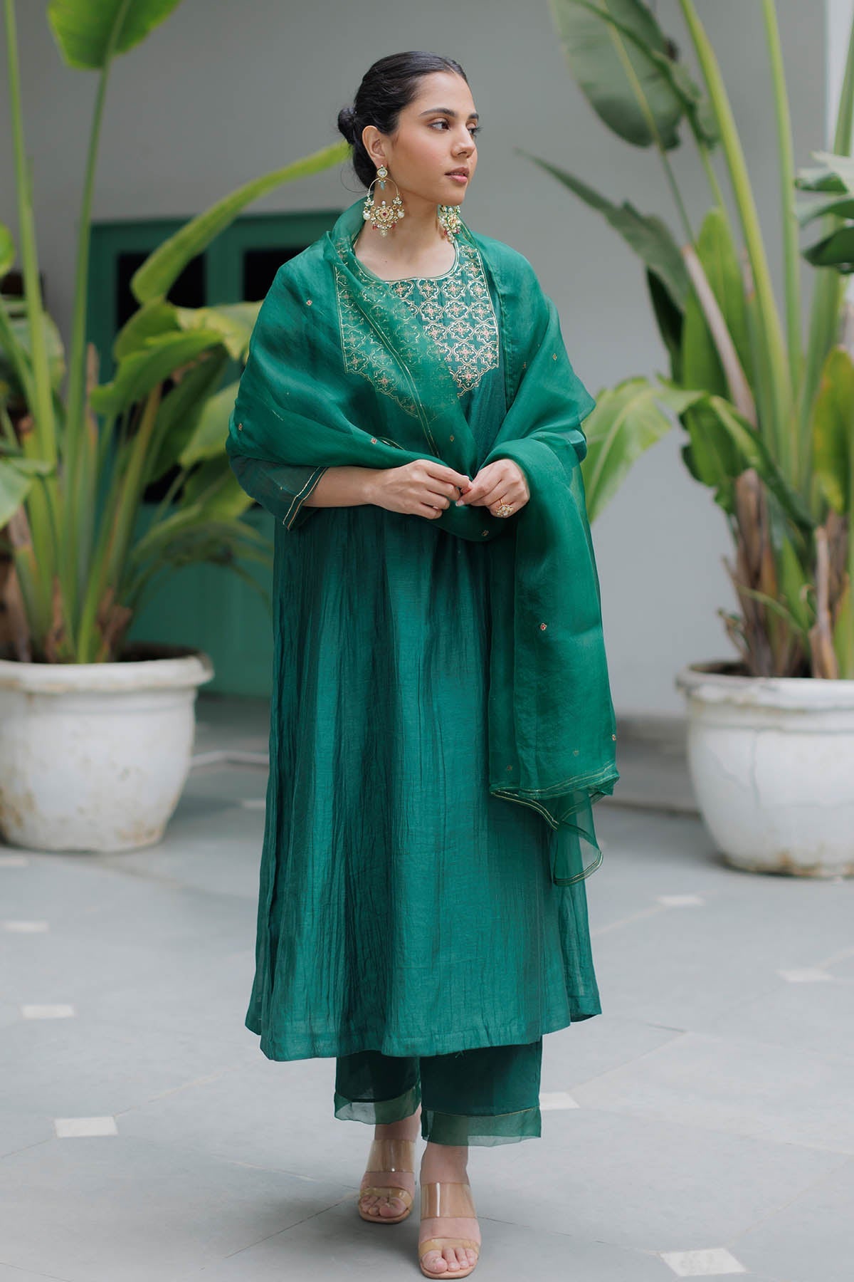 Buy Green Zardosi Work Kurta Set by Silpaa for women online at ScrollnShops