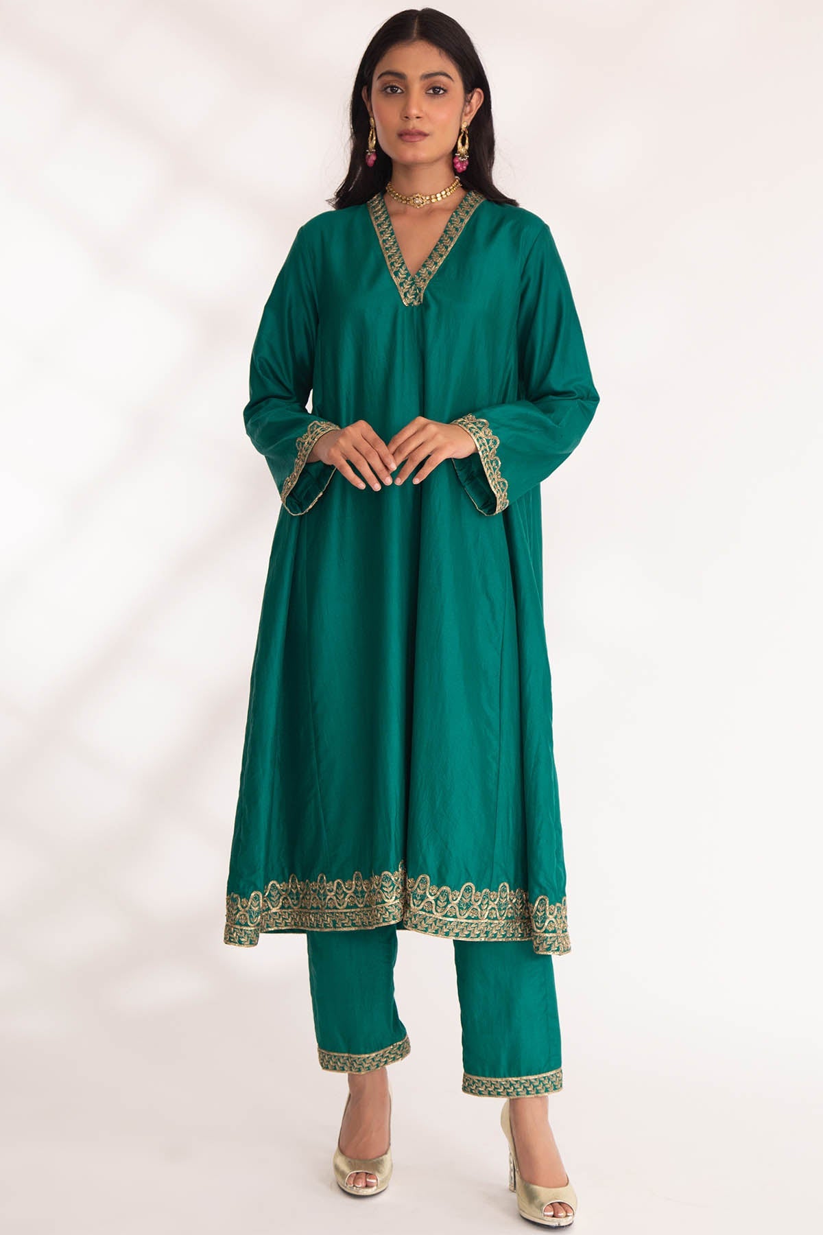 Chhaya Mehrotra Green Zardozi A-Line Kurta Set for women online at ScrollnShops