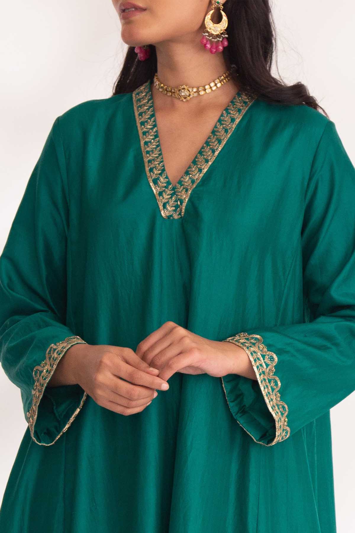 Green Zardozi A-Line Kurta Set