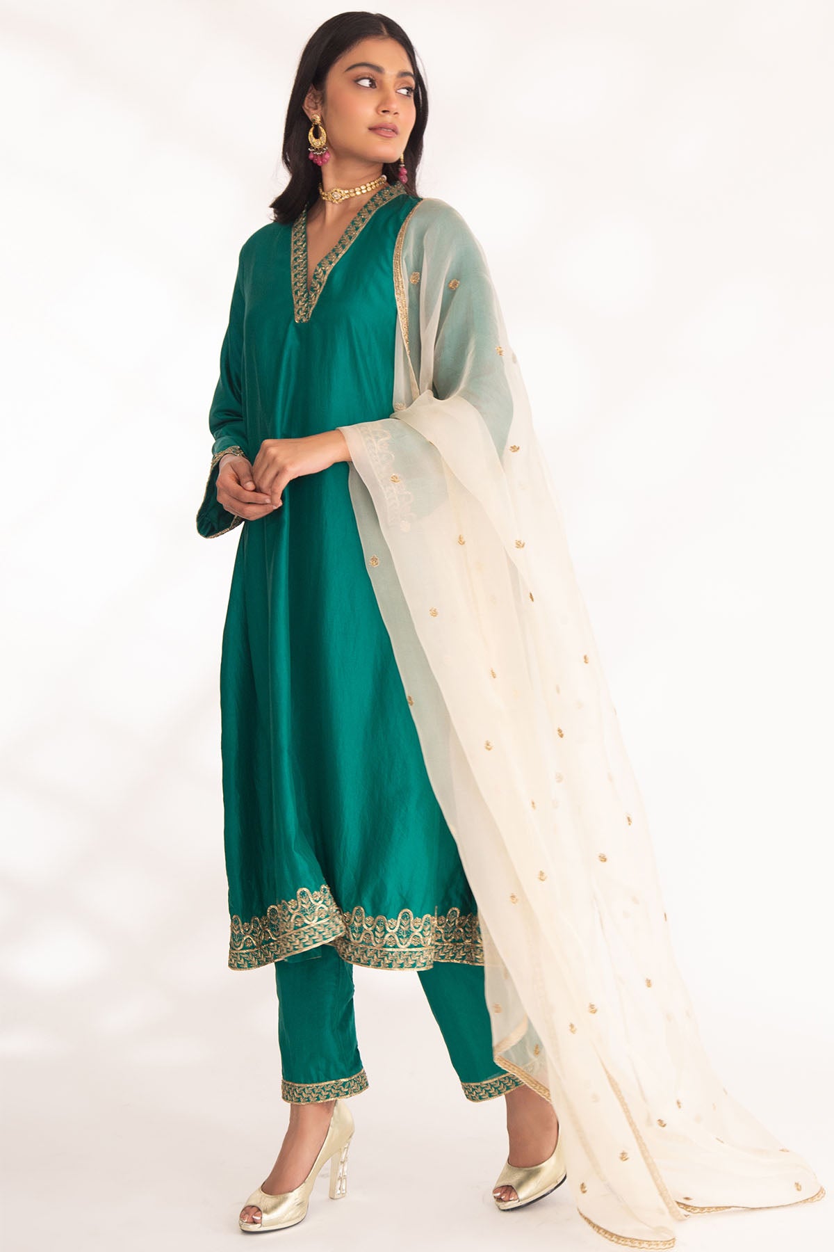 Green Zardozi A-Line Kurta Set