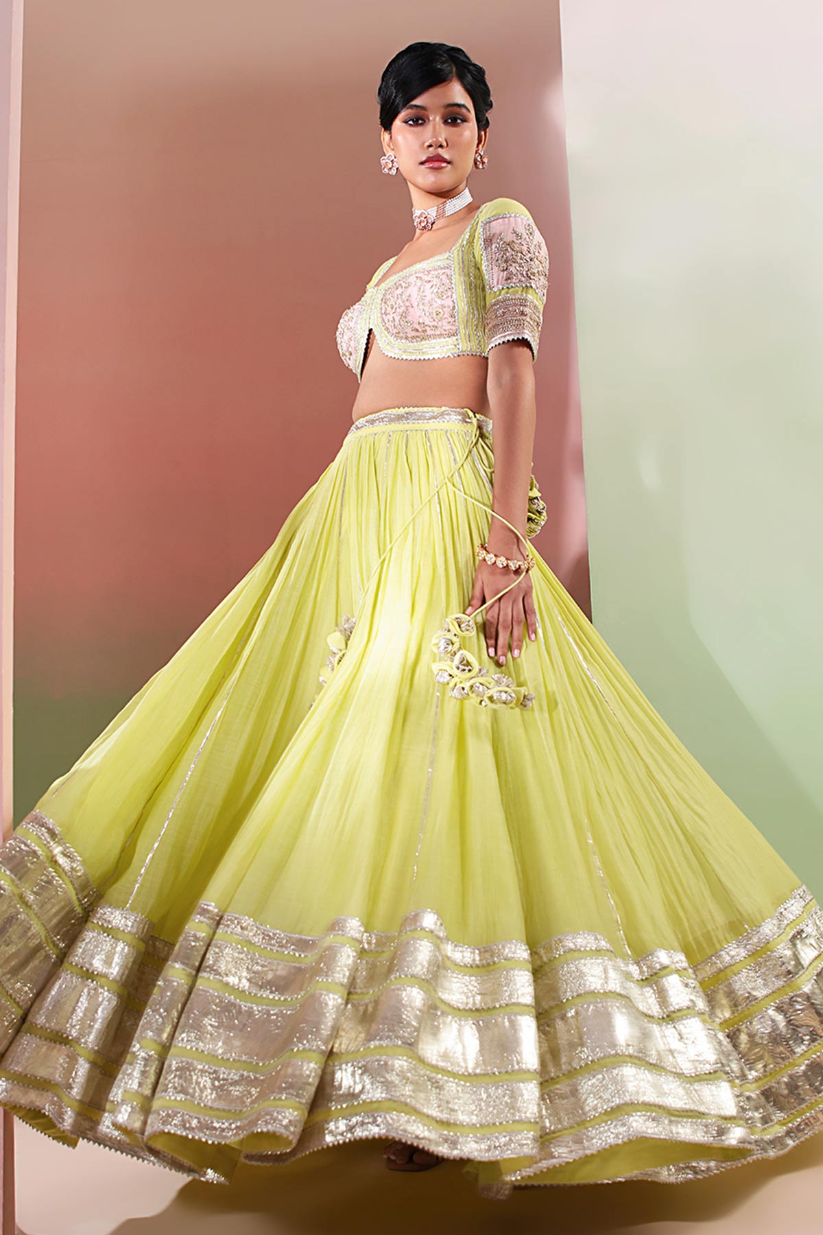 Green Zardozi Beads Lehenga Set