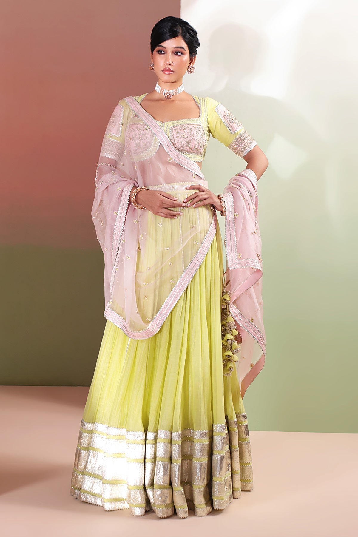 Buy Green Zardozi Beads Lehenga Set Set for women by Priyanka Jain online available at scrollnshops