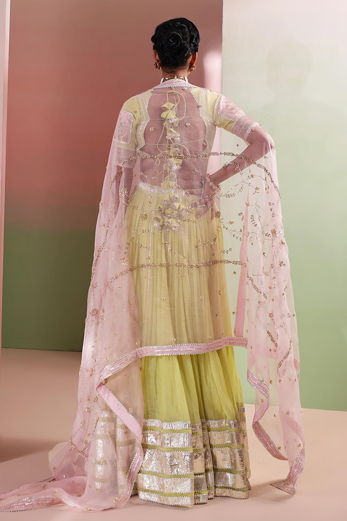 Green Zardozi Beads Lehenga Set