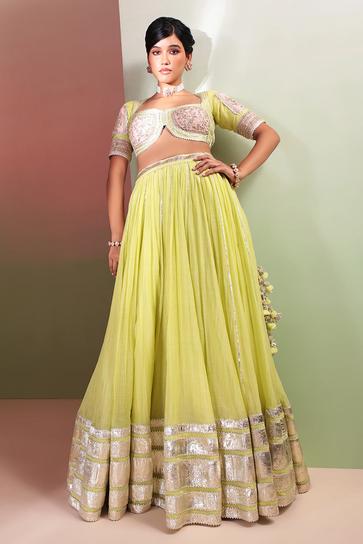Green Zardozi Beads Lehenga Set