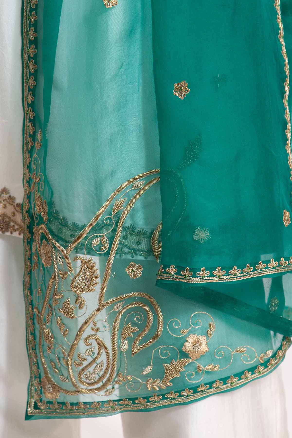 Green Zardozi Floral Dupatta