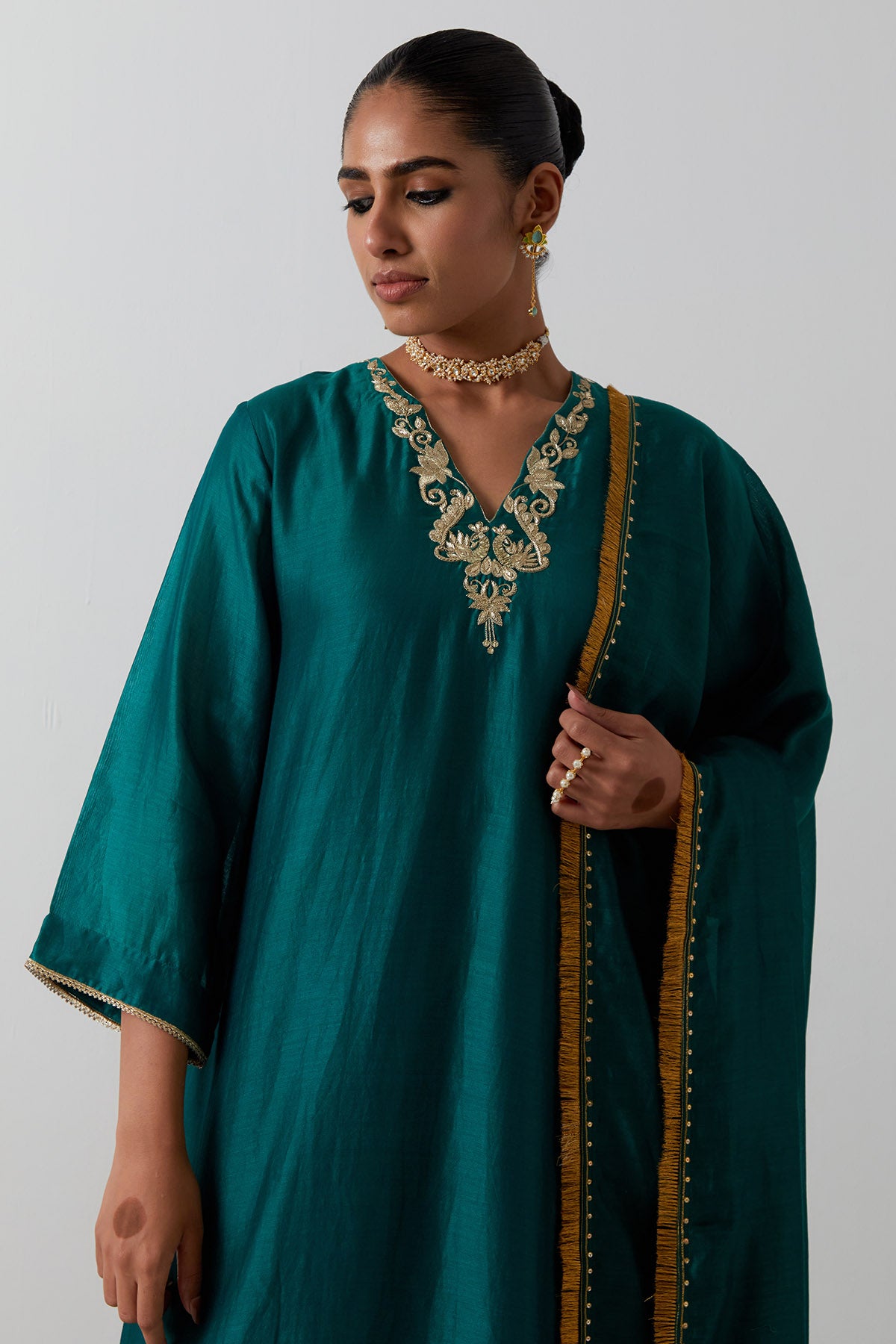 Green Zardozi Flowy Kurta Set
