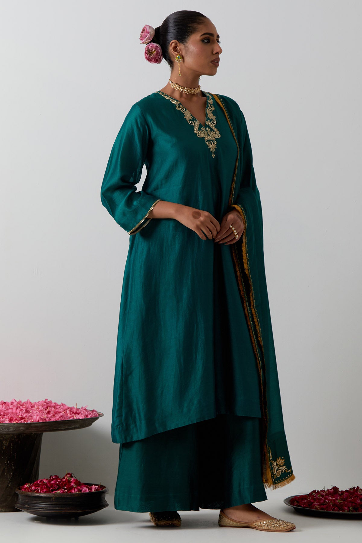 Green Zardozi Flowy Kurta Set