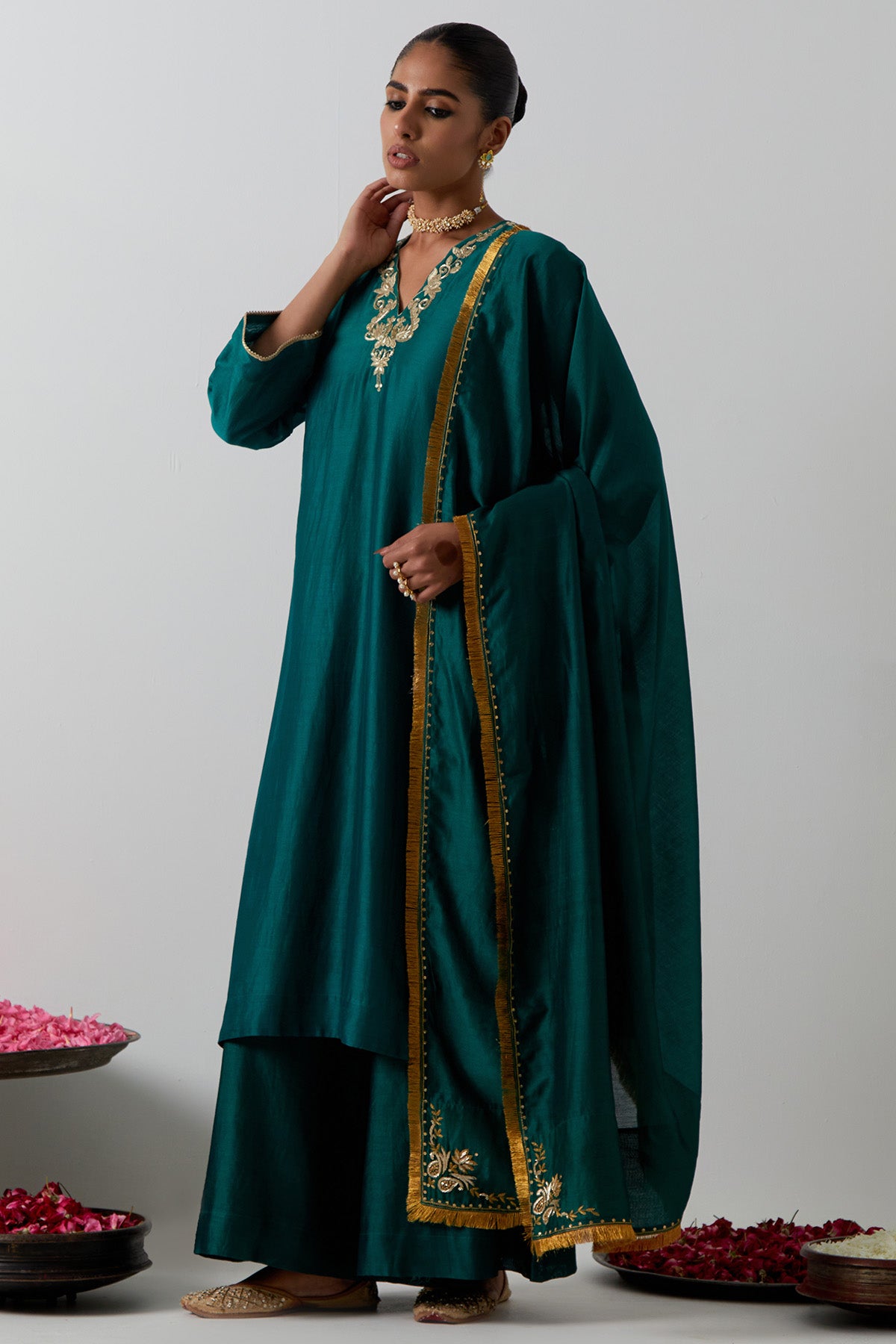 Green Zardozi Flowy Kurta Set