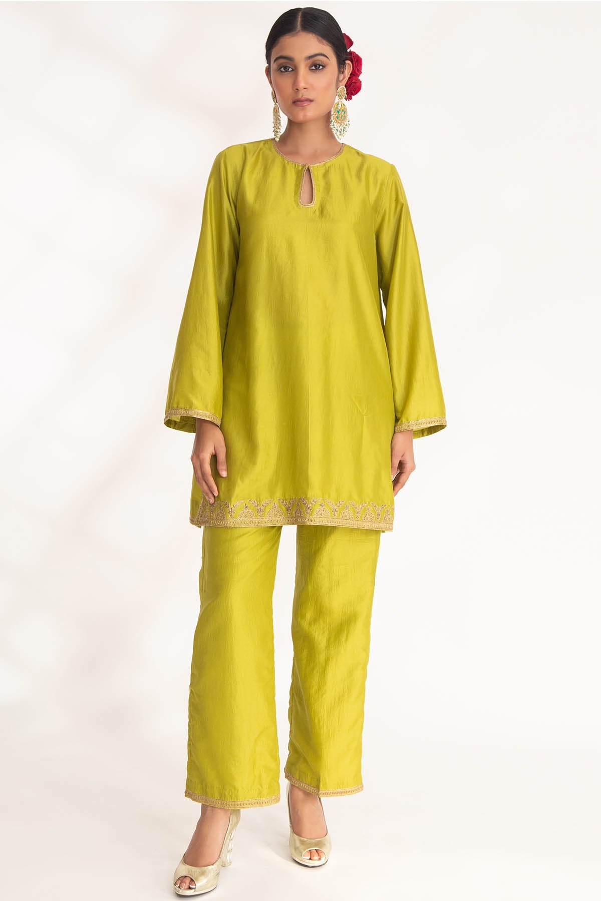 Chhaya Mehrotra Zardozi Green Kurta & Pants for women online at ScrollnShops