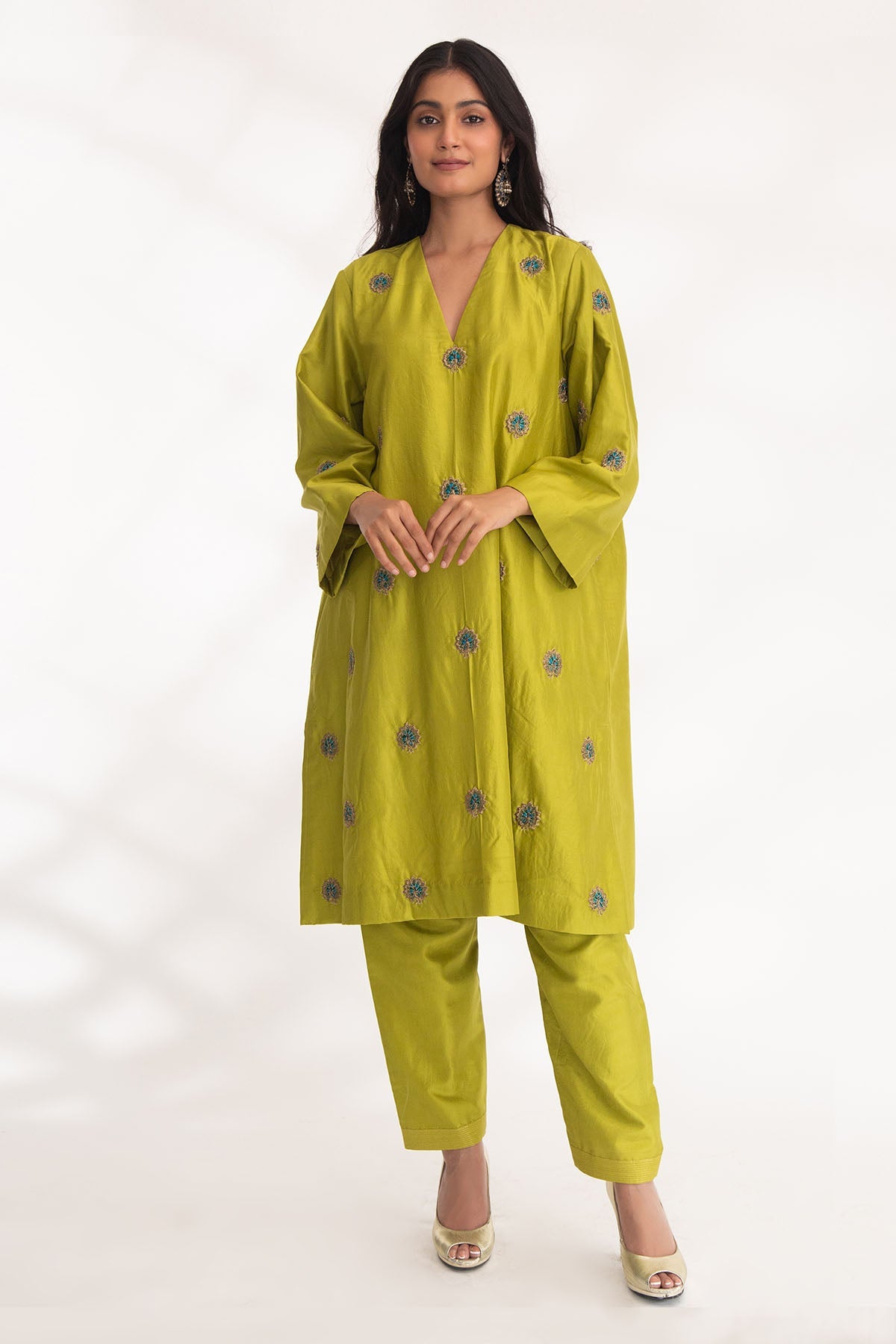 Chhaya Mehrotra Green Zardozi Motifs Kurta Set for women online at ScrollnShops