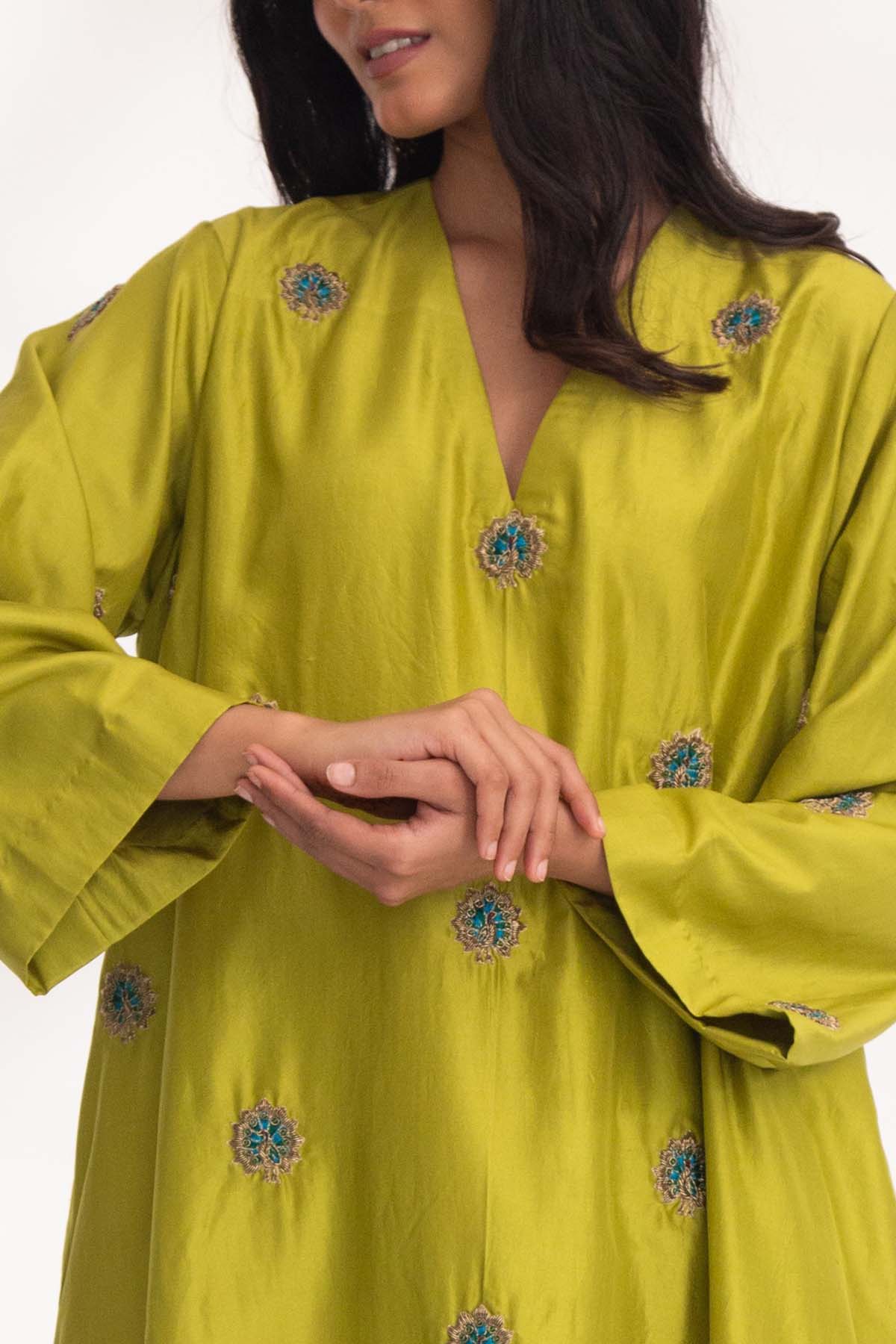 Green Zardozi Motifs Kurta Set