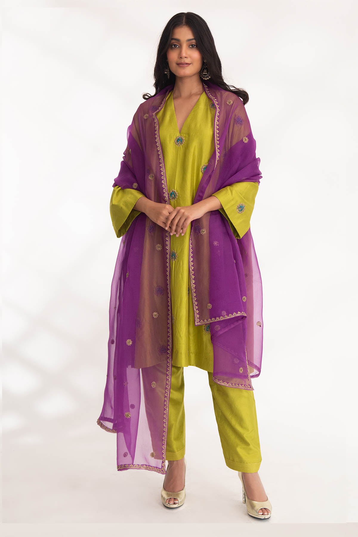 Green Zardozi Motifs Kurta Set