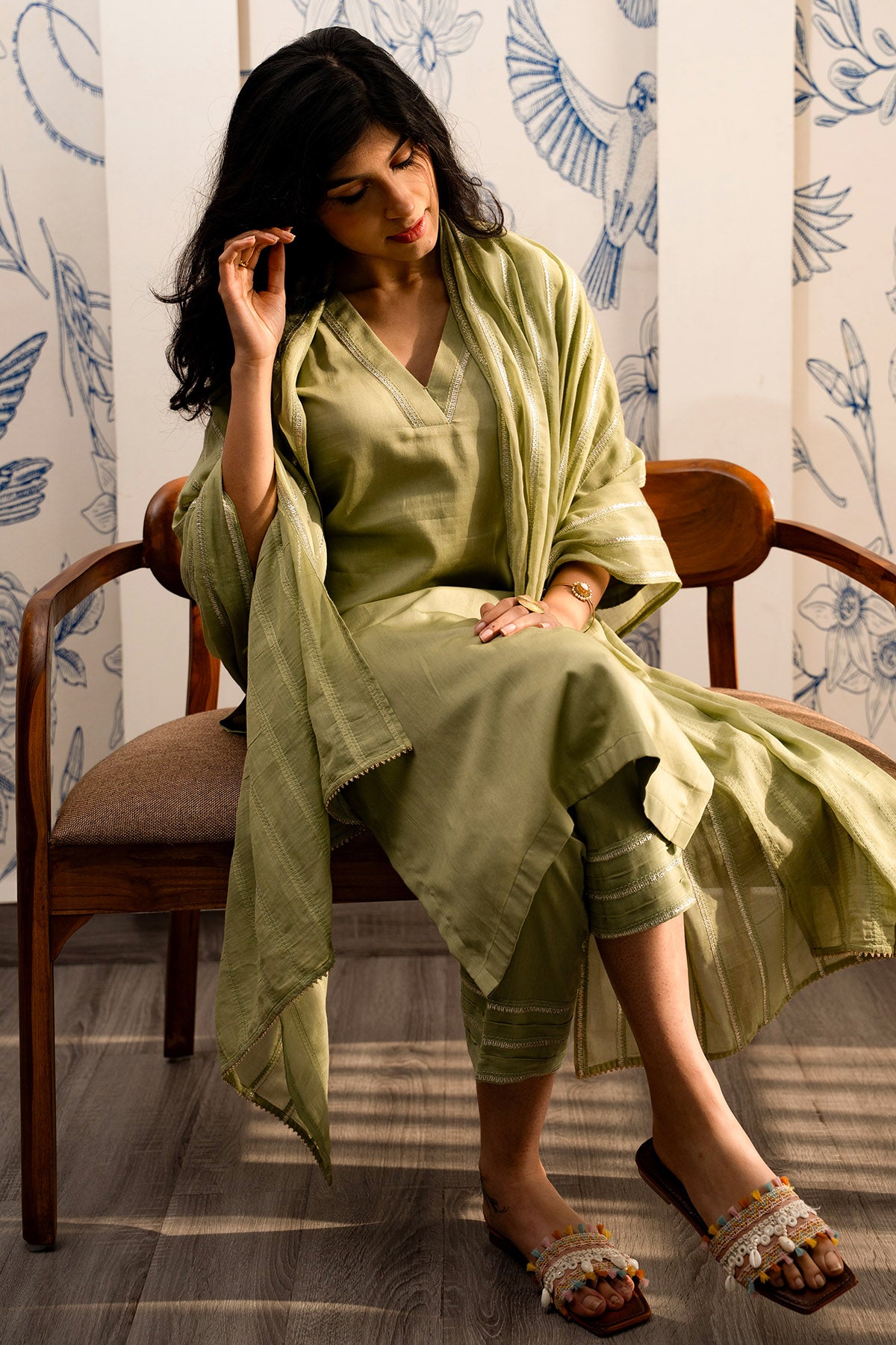 Green Zari Detailed Kurta Set