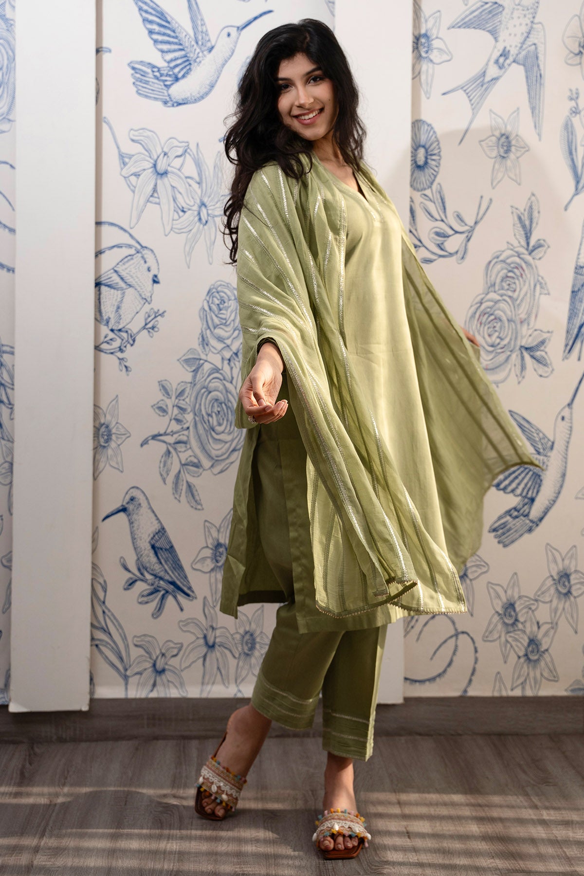 Green Zari Detailed Kurta Set