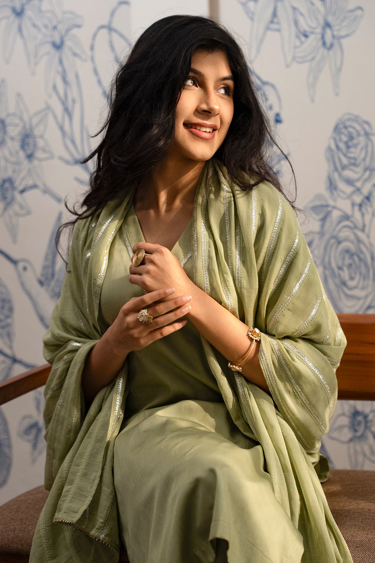 Green Zari Detailed Kurta Set