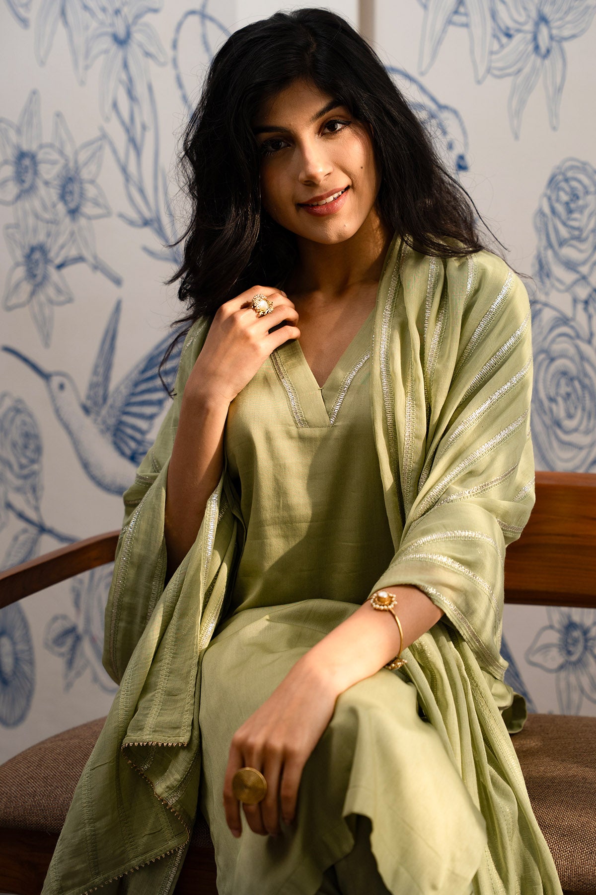 Green Zari Detailed Kurta Set