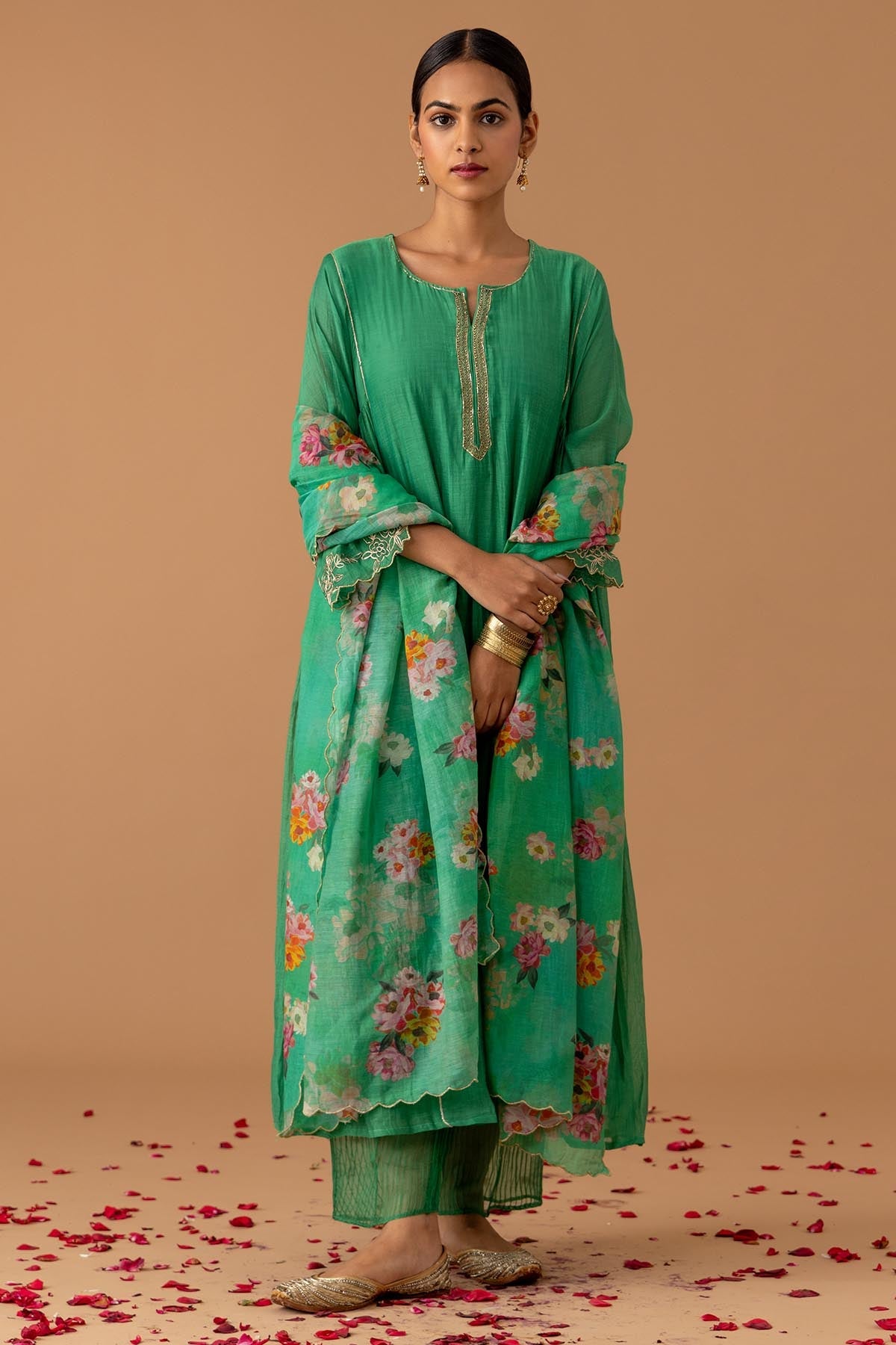 Juanita by Shubhda Green Zari Embellished Kurta Set for women online at ScrollnShops