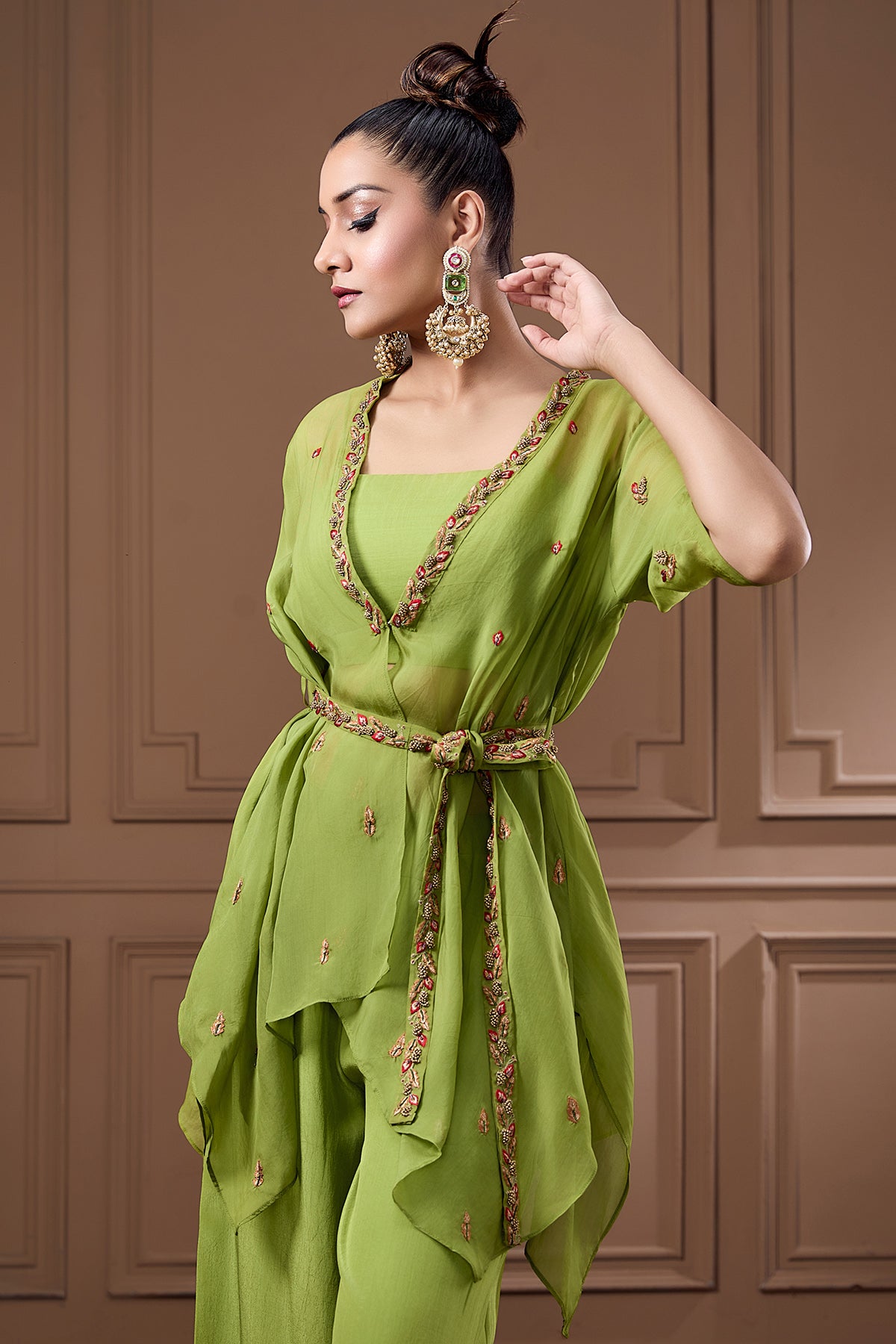 Green Zari Embellished Shrug Set