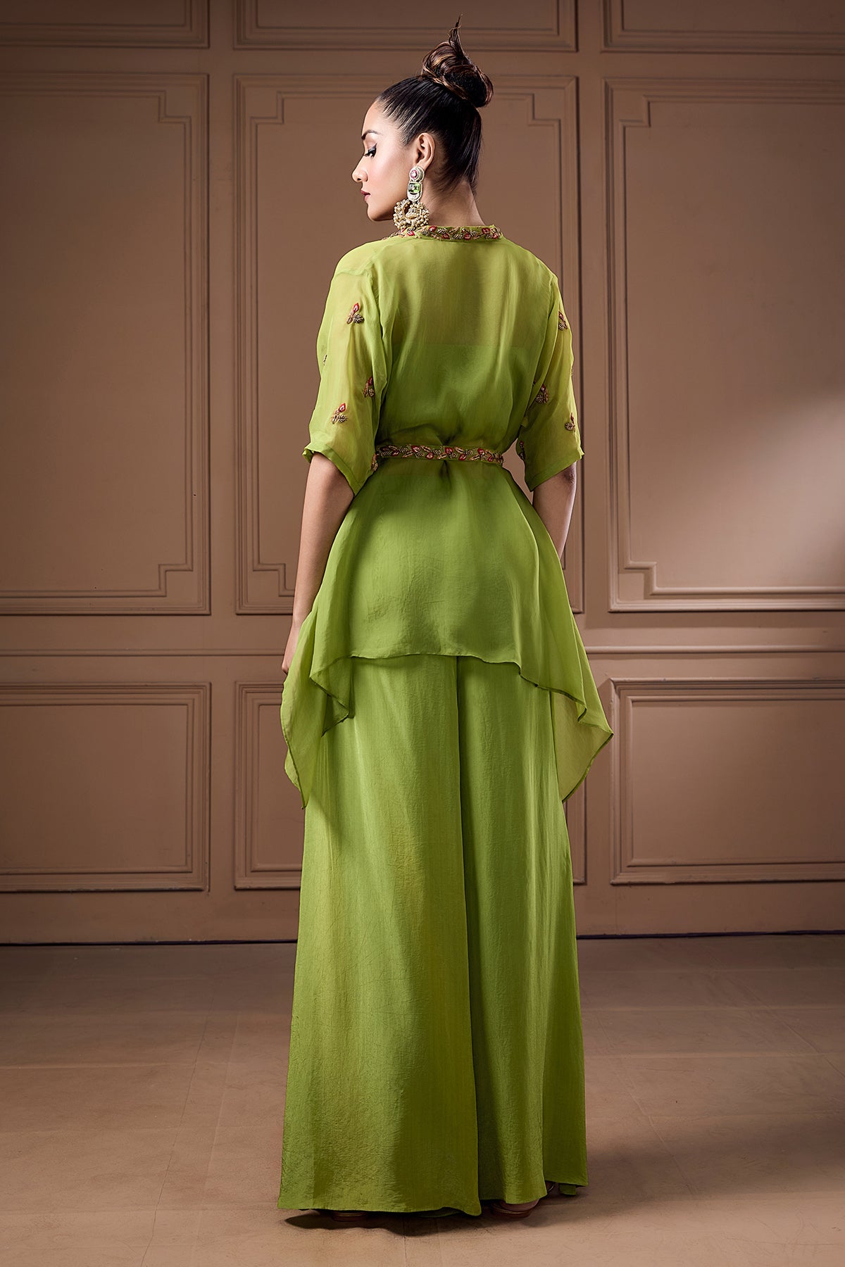 Green Zari Embellished Shrug Set