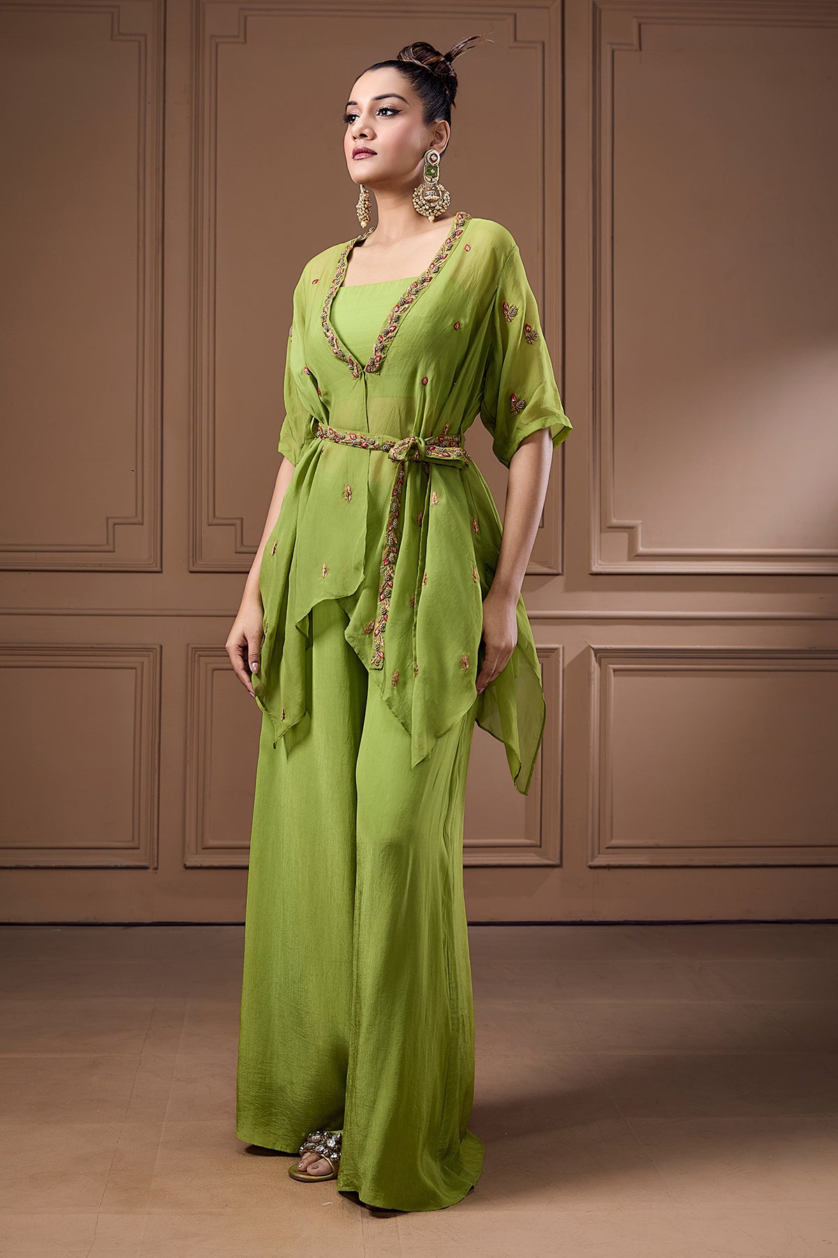 Green Zari Embellished Shrug Set