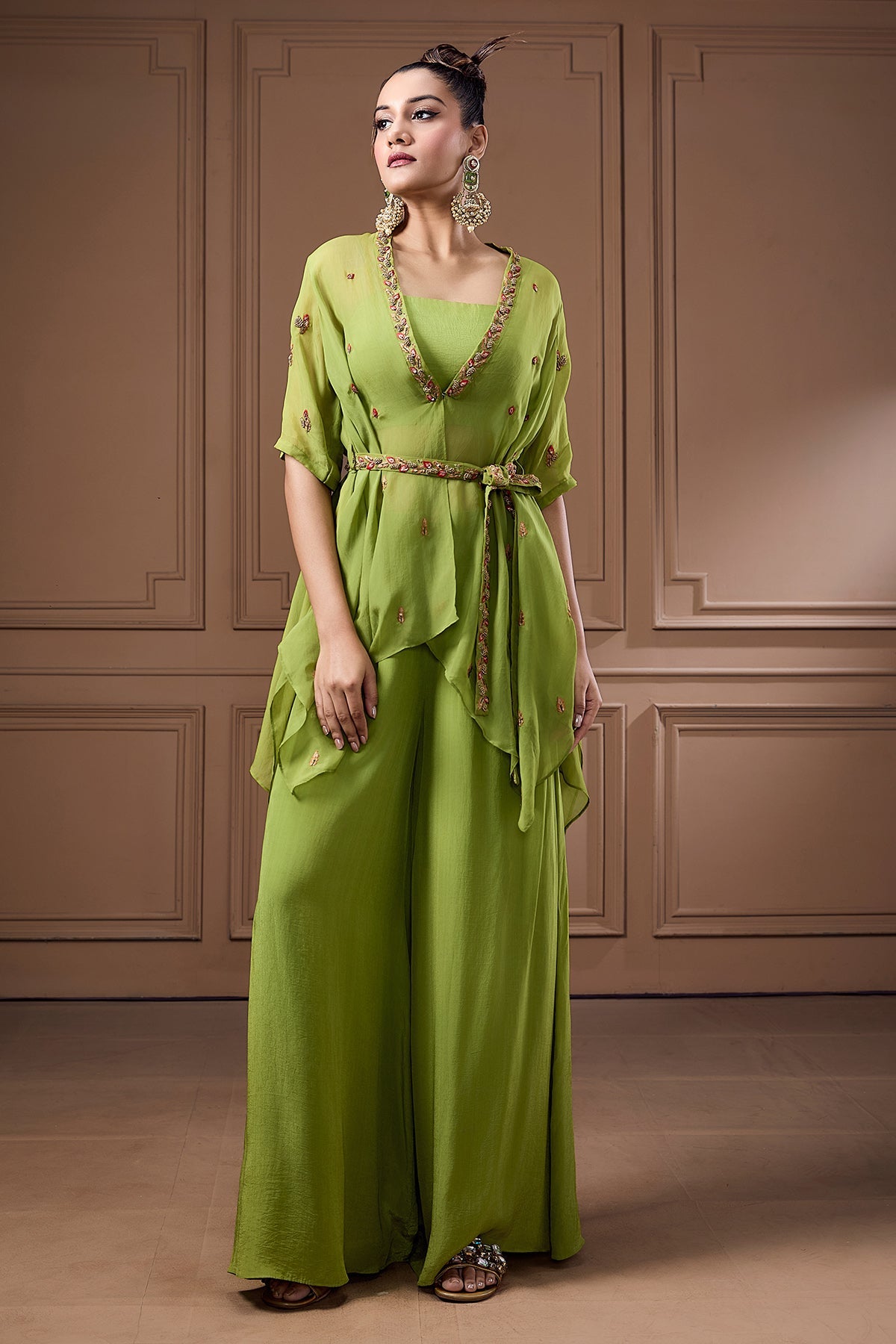 Buy Green Zari Embellished Shrug Set by Label Kaleido for Women online at ScrollnShops