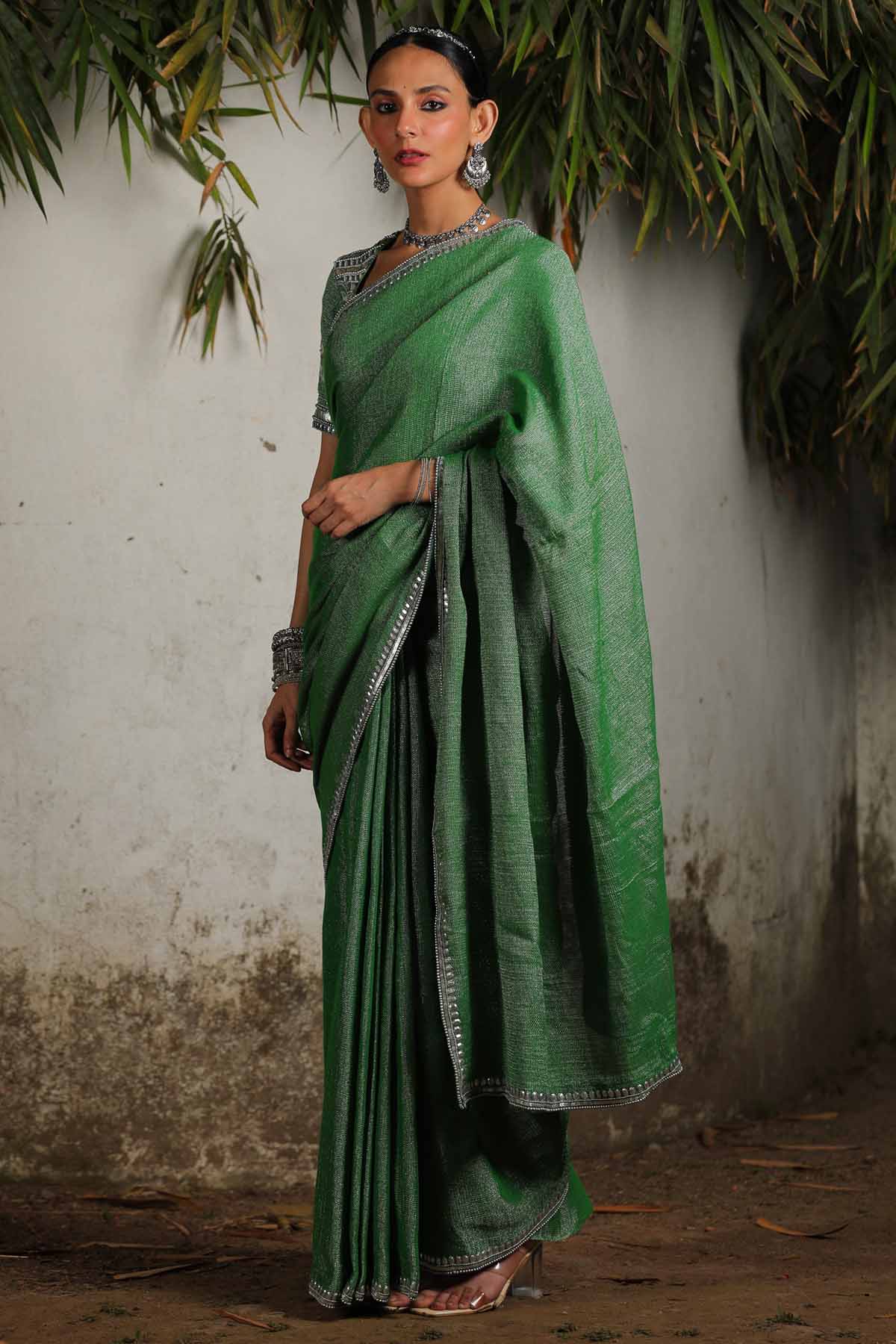 Green Zari Embroidered Saree Set