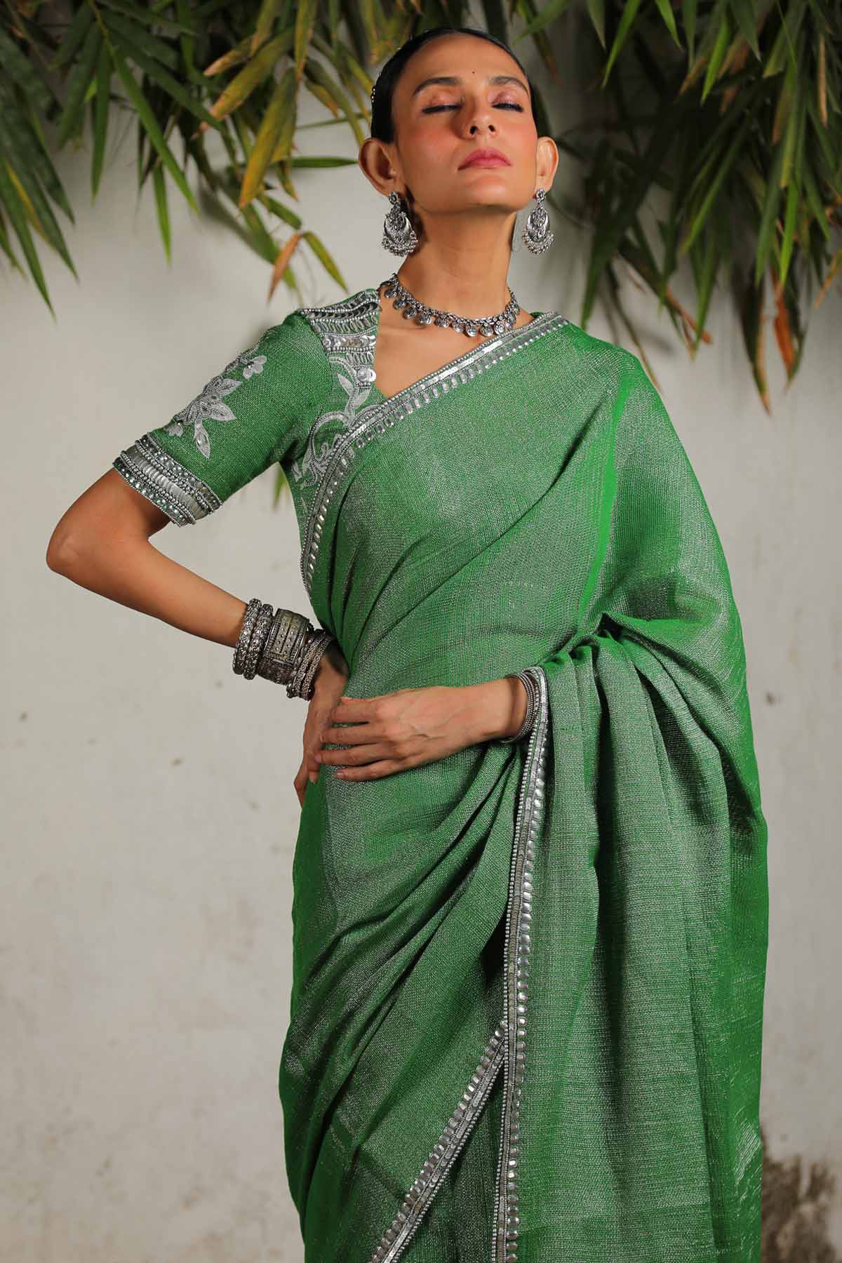 Green Zari Embroidered Saree Set