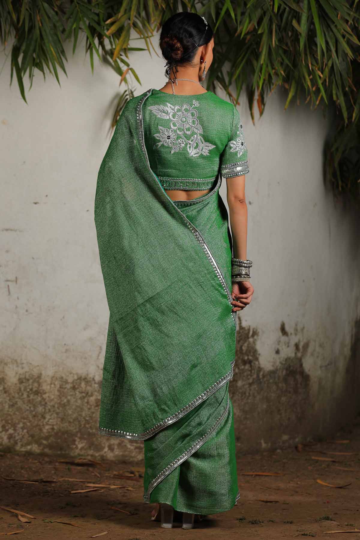 Green Zari Embroidered Saree Set