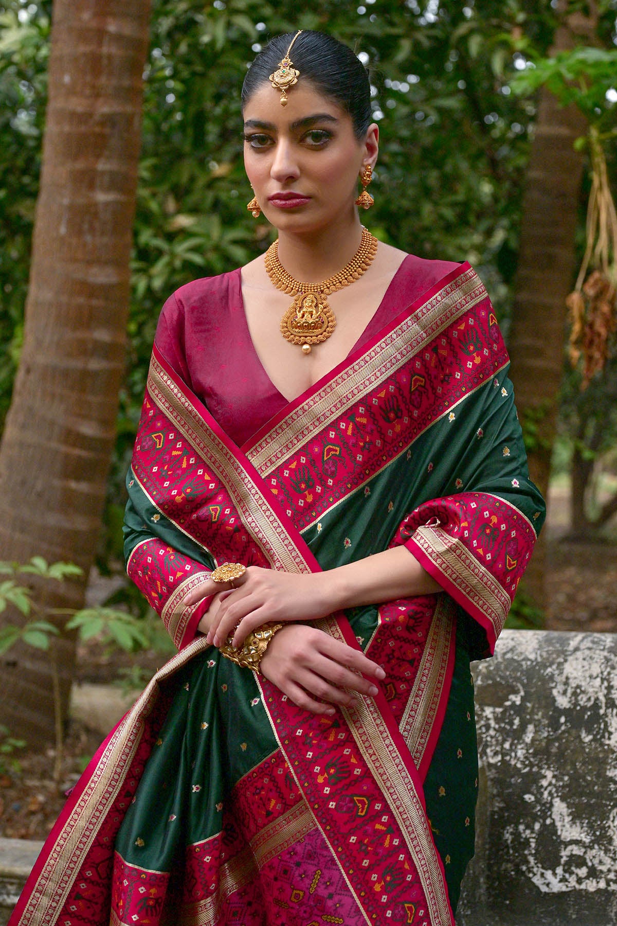 Green Zari Patola Design Saree