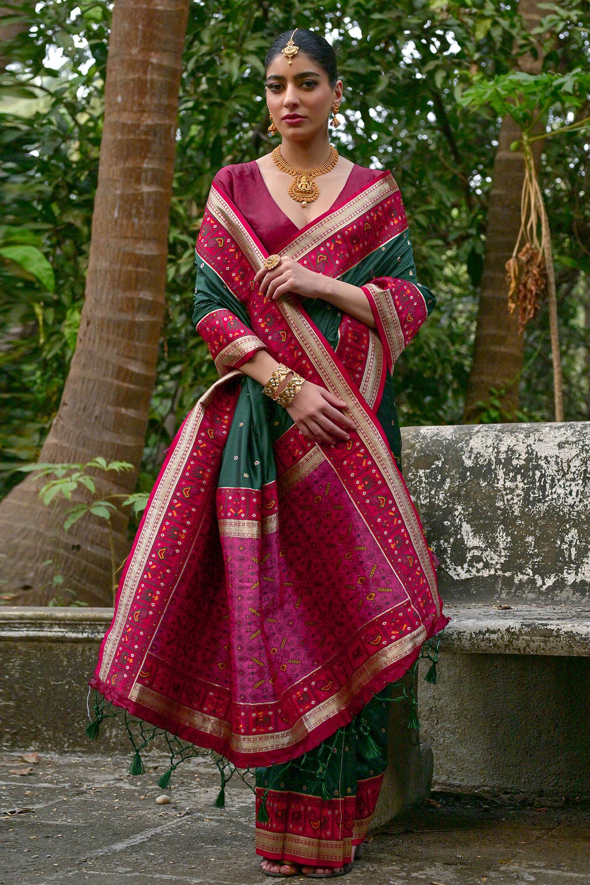 Green Zari Patola Design Saree