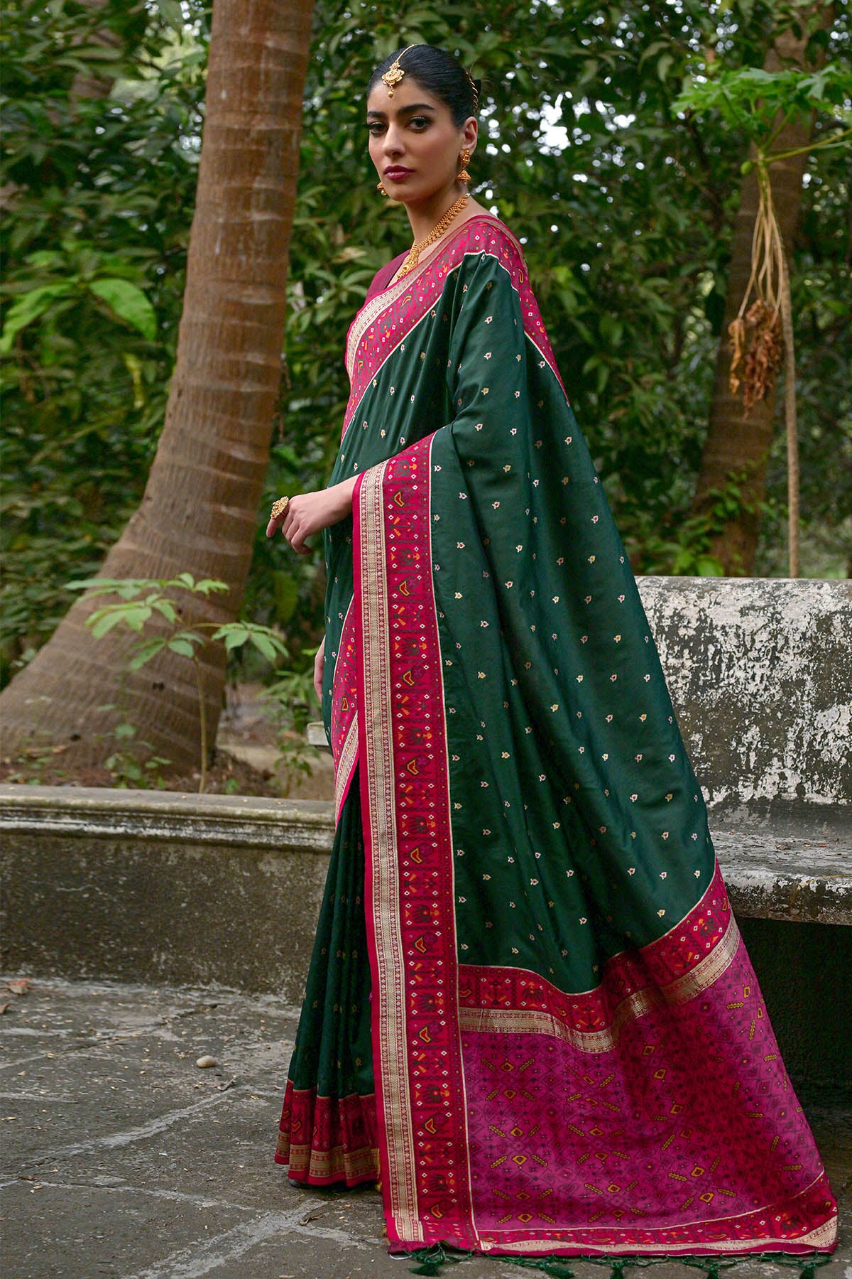 Green Zari Patola Design Saree