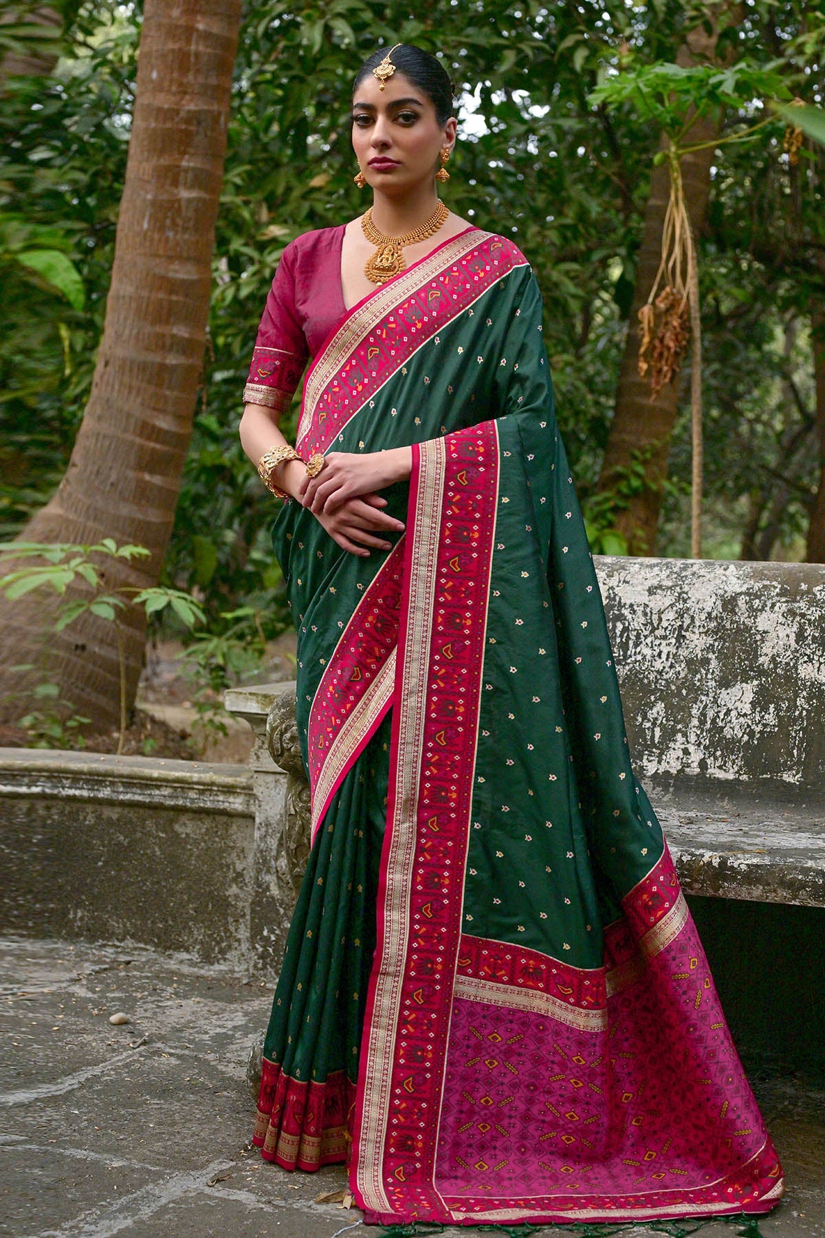 Buy Green Zari Patola Design Saree by Lili Lala for women online at ScrollnShops