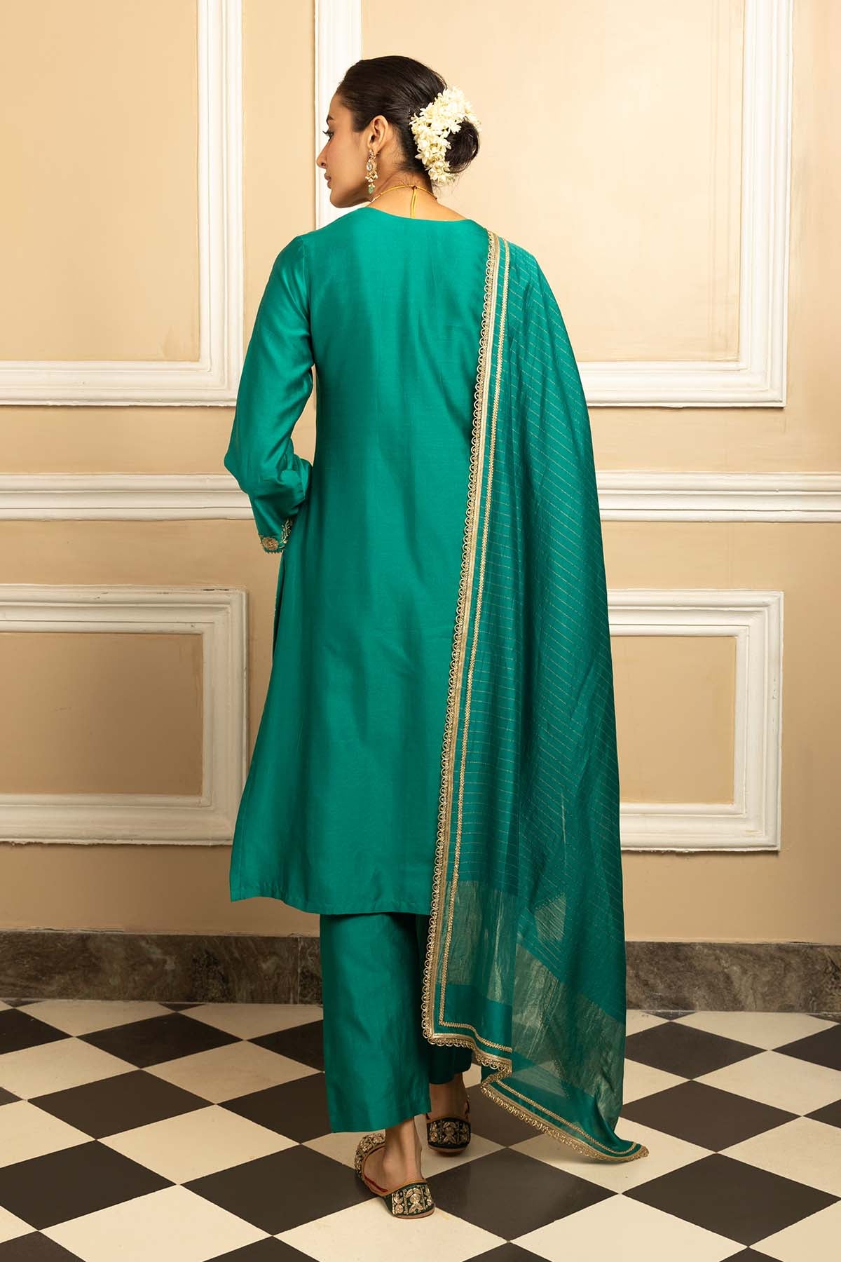 Green Zari Straight Kurta Set