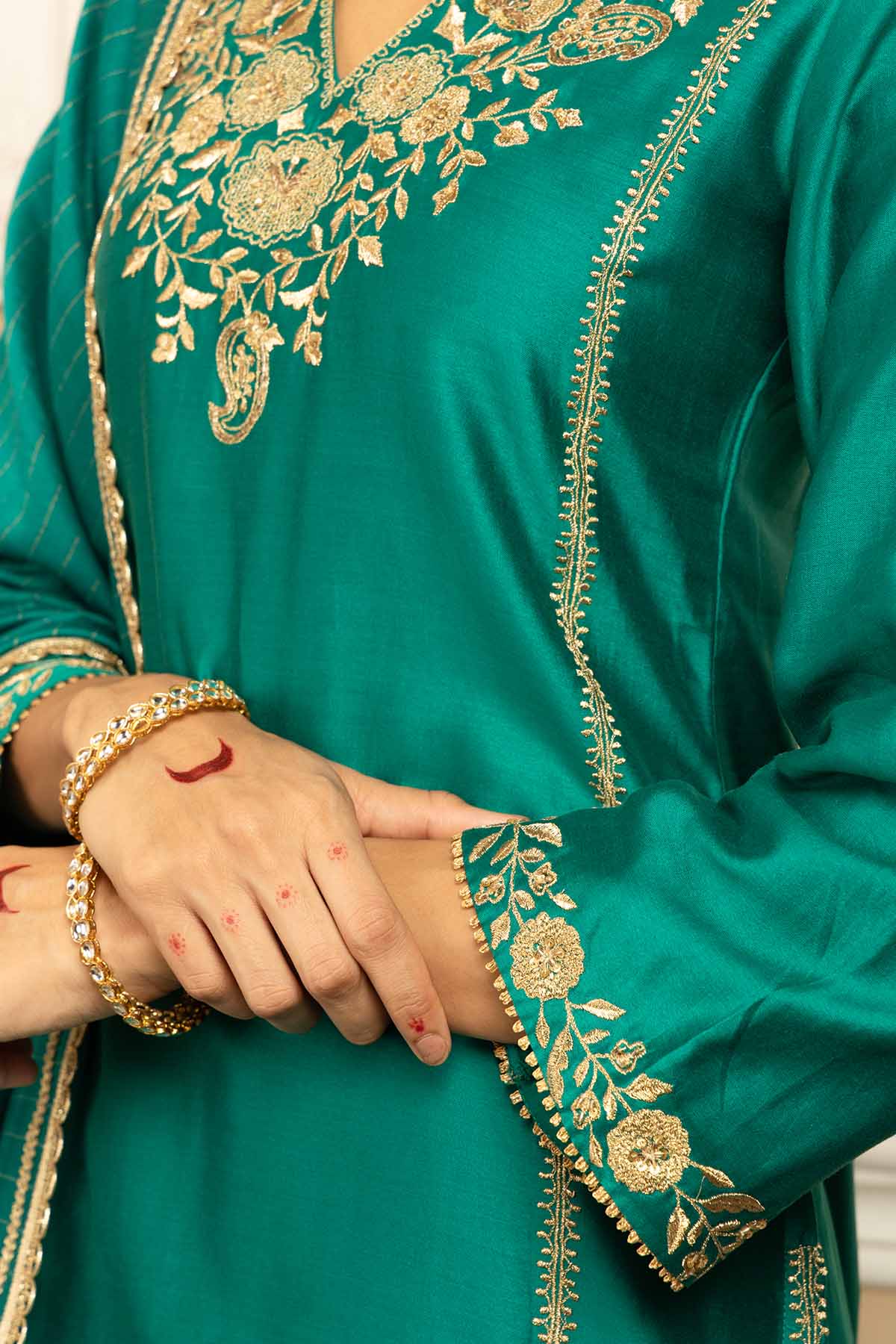 Green Zari Straight Kurta Set