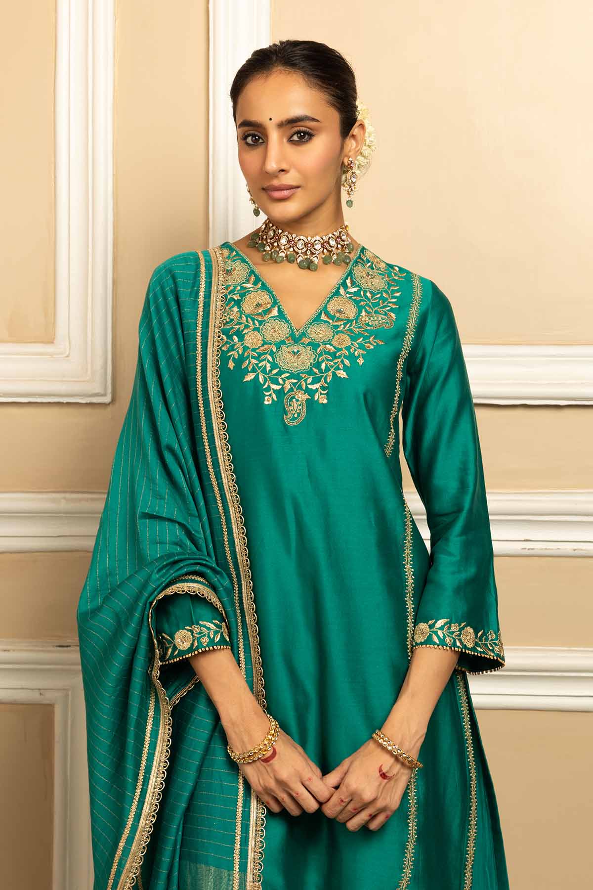 Green Zari Straight Kurta Set