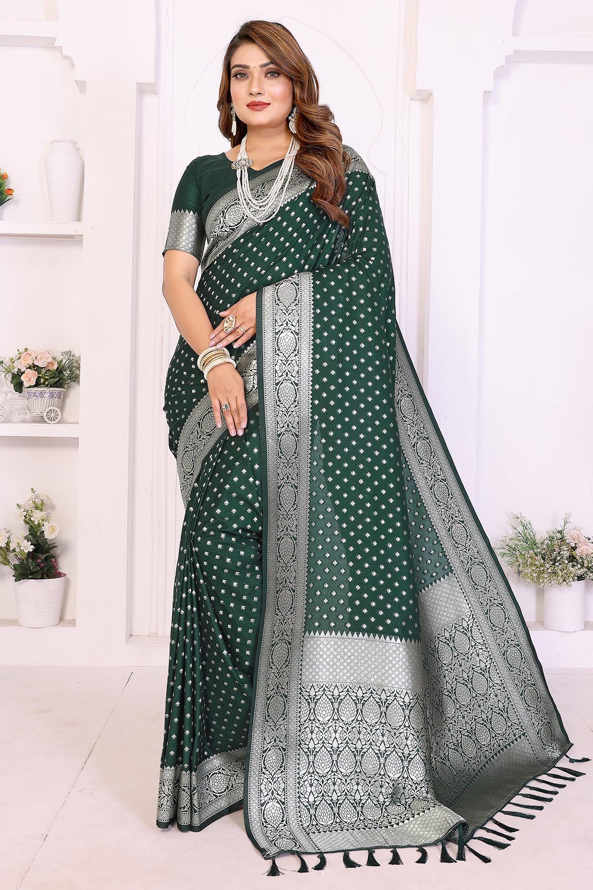 Buy Green Zari Weaving Fancy Saree for women by Aastha Fashion online available at scrollnshops