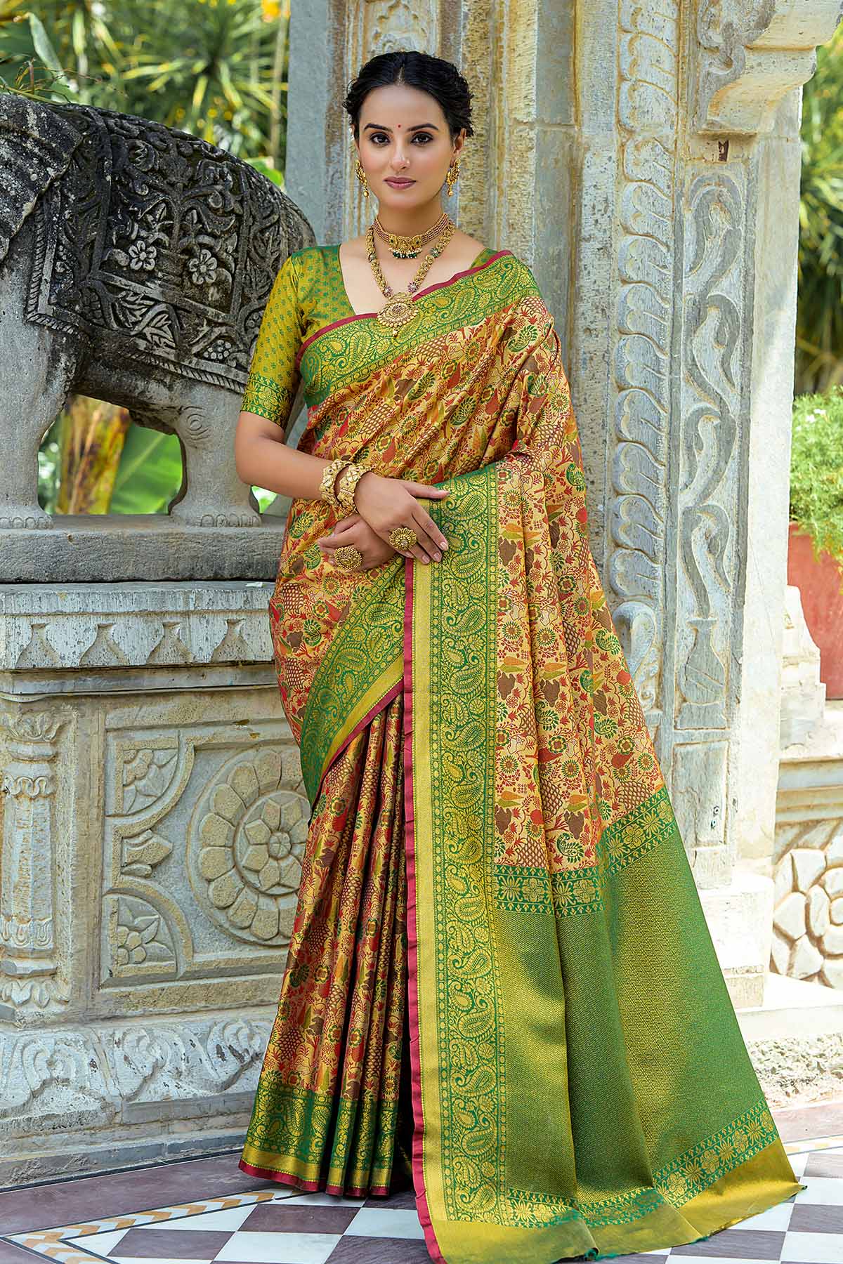 Buy Green Zari Woven Design Saree by Lili Lala for women online at ScrollnShops