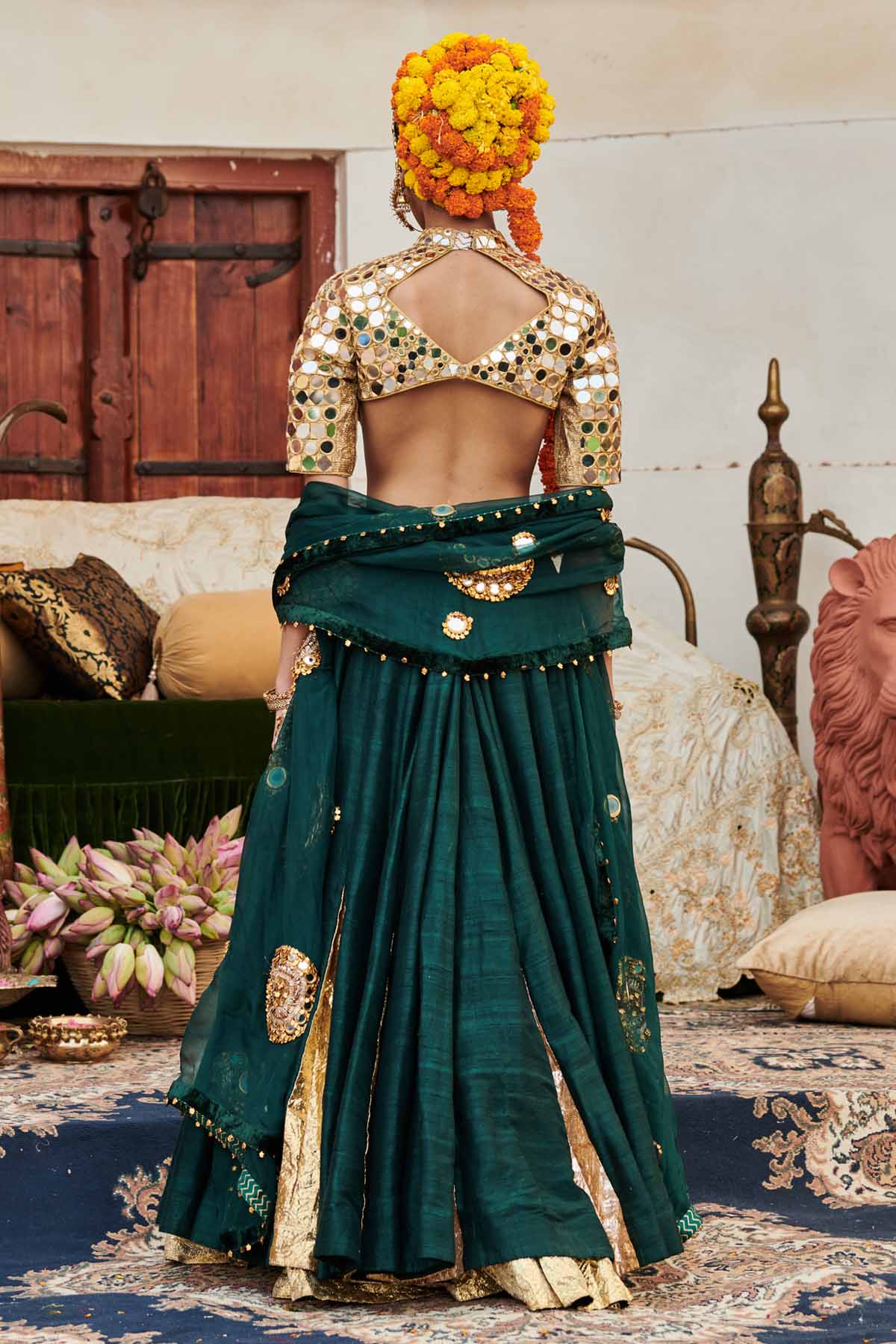 Green Zero Neck Lehenga Set