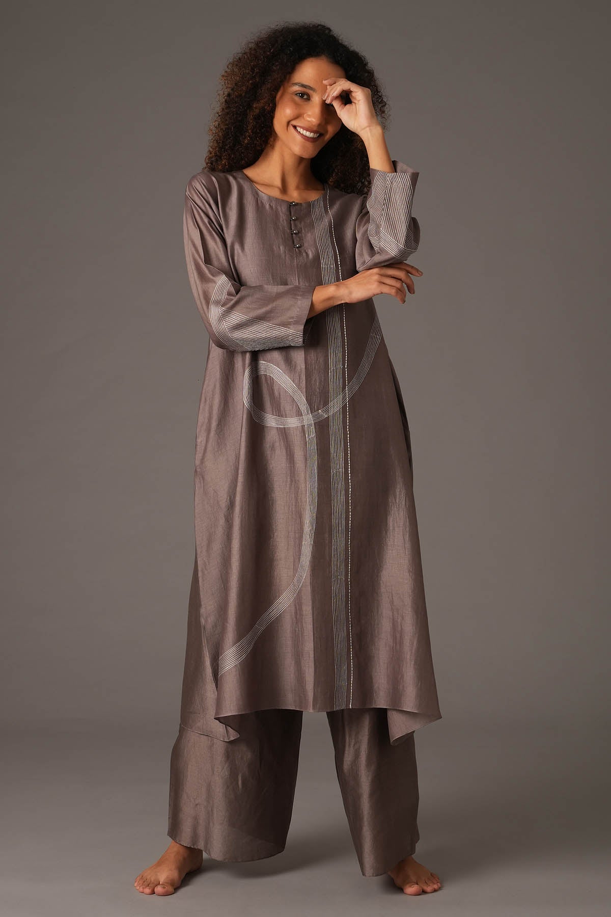 Greige Embroidered Kurta Set