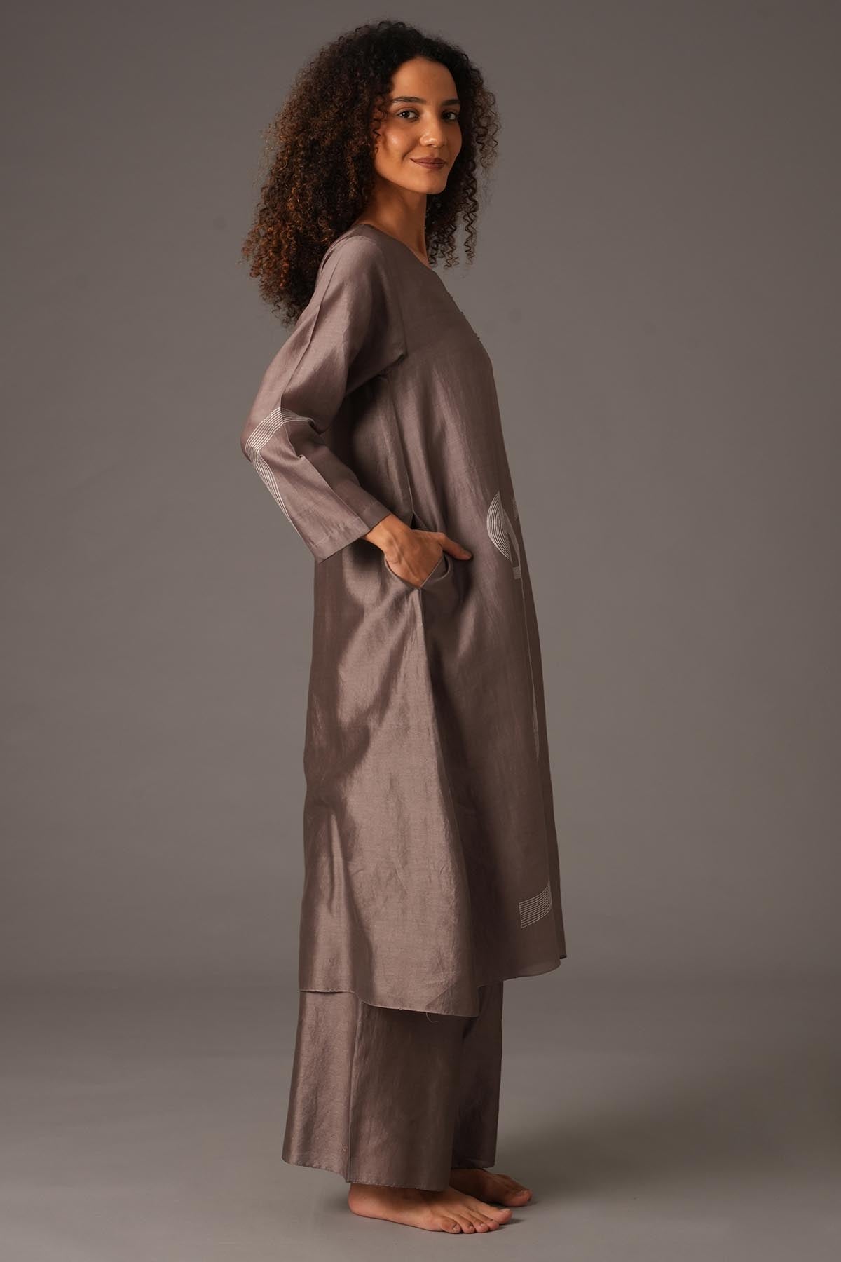 Greige Embroidered Kurta Set